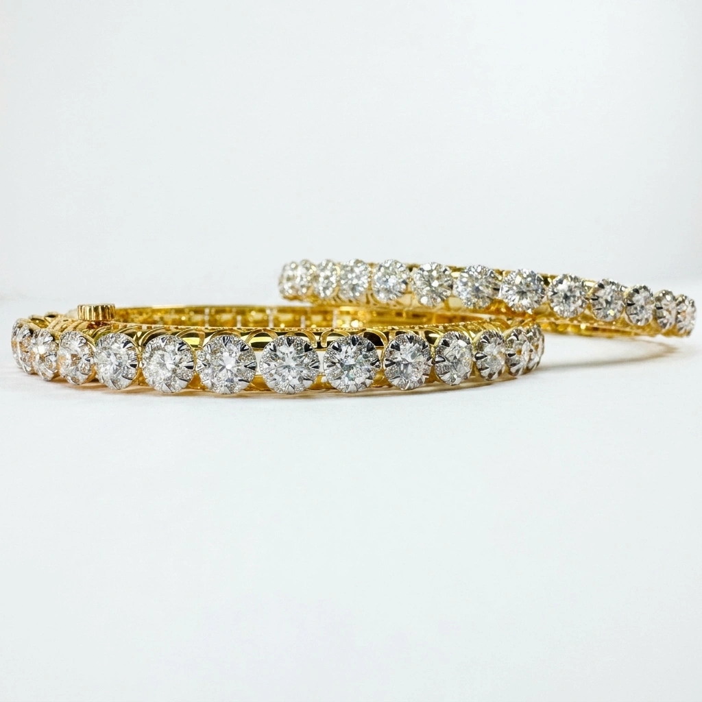 14KT Yellow Gold 23.80 CT Round Lab-Grown Diamond Bangle view 3