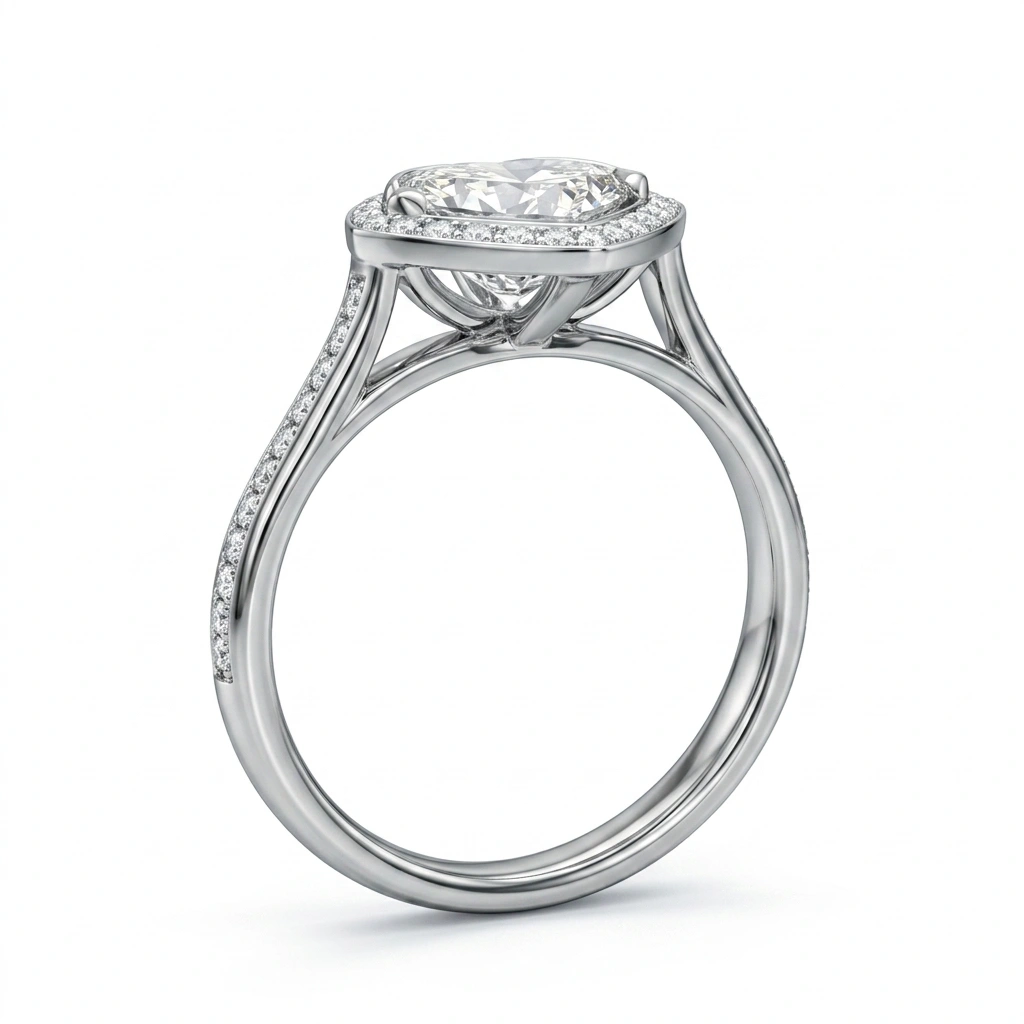 1.5 CT Heart Cut Diamond Engagement Ring with 0.60ct Pavé Band in 950 Platinum view 5