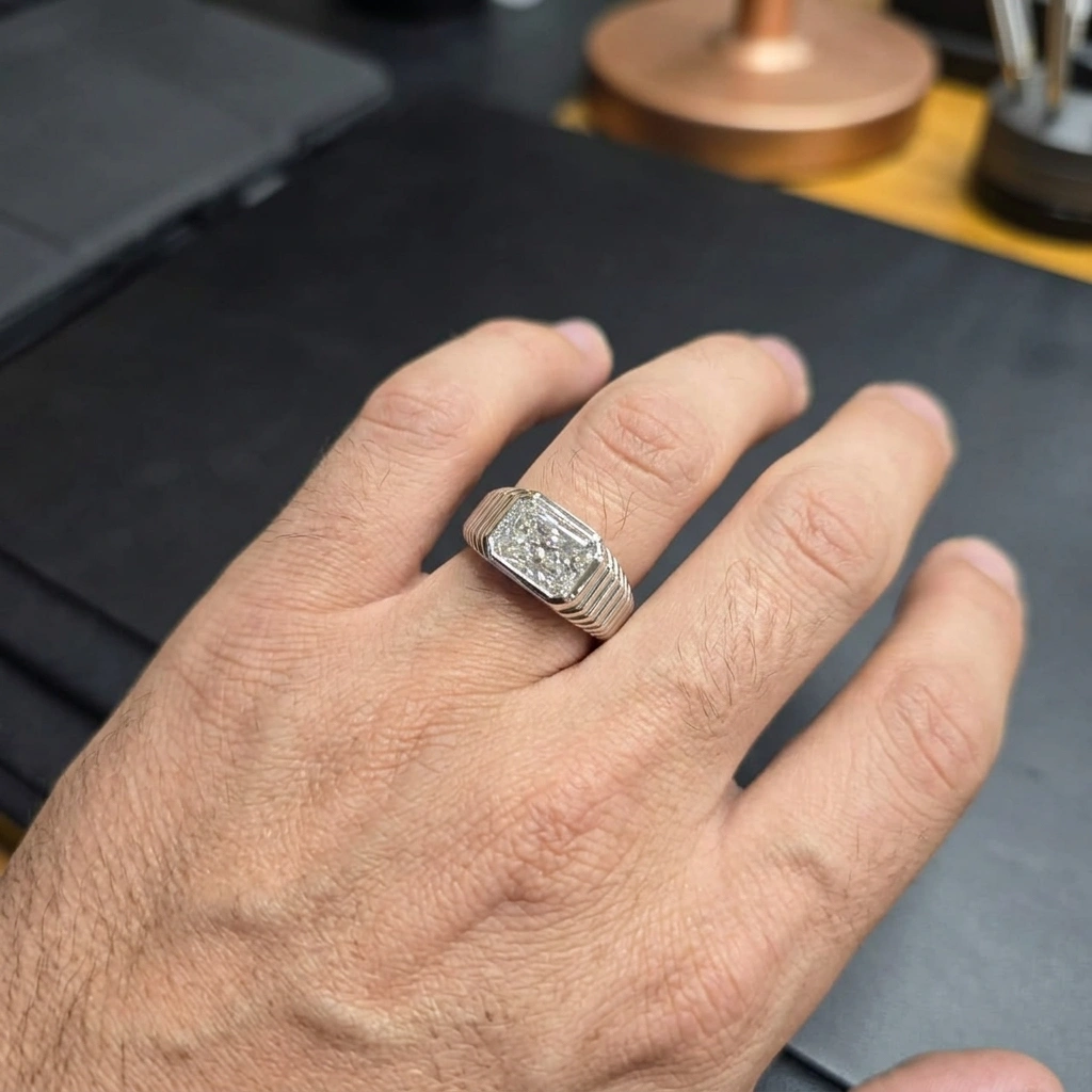 1.50 CT Radiant Diamond Ring in PT950 Platinum | Men's Solitaire Ring view 6