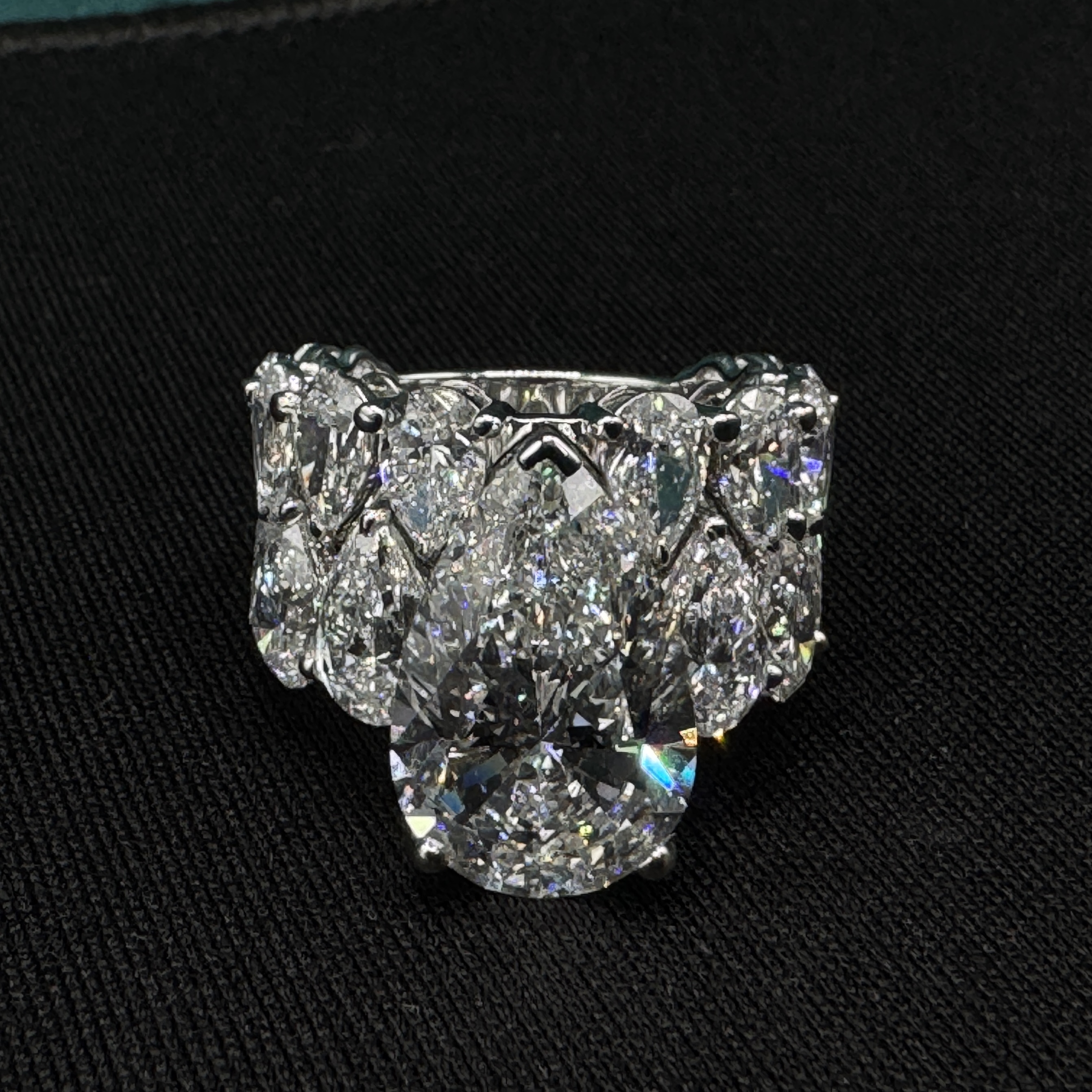 15.08 CT Pear Cut Diamond Ring in 18K White Gold | 7 CT Center Stone view 7