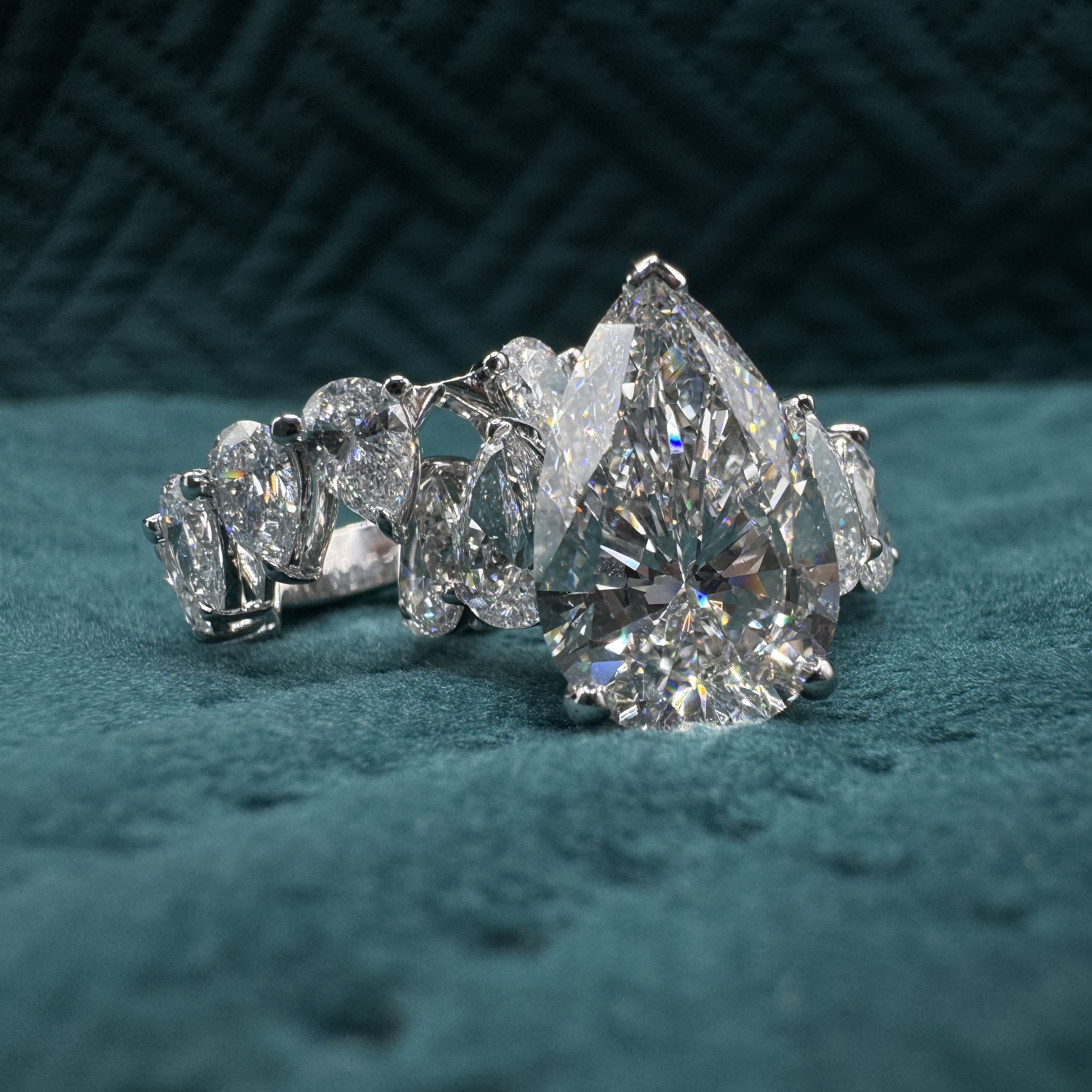 15.08 CT Pear Cut Diamond Ring in 18K White Gold | 7 CT Center Stone