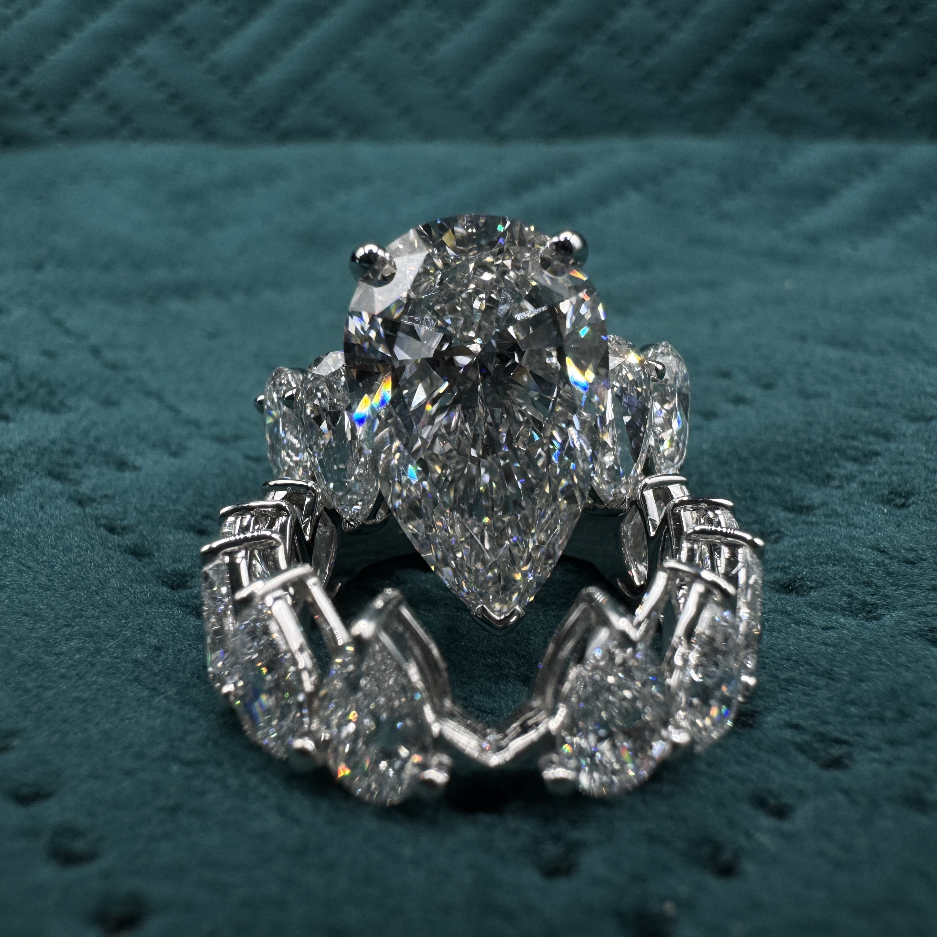 15.08 CT Pear Cut Diamond Ring in 18K White Gold | 7 CT Center Stone view 4