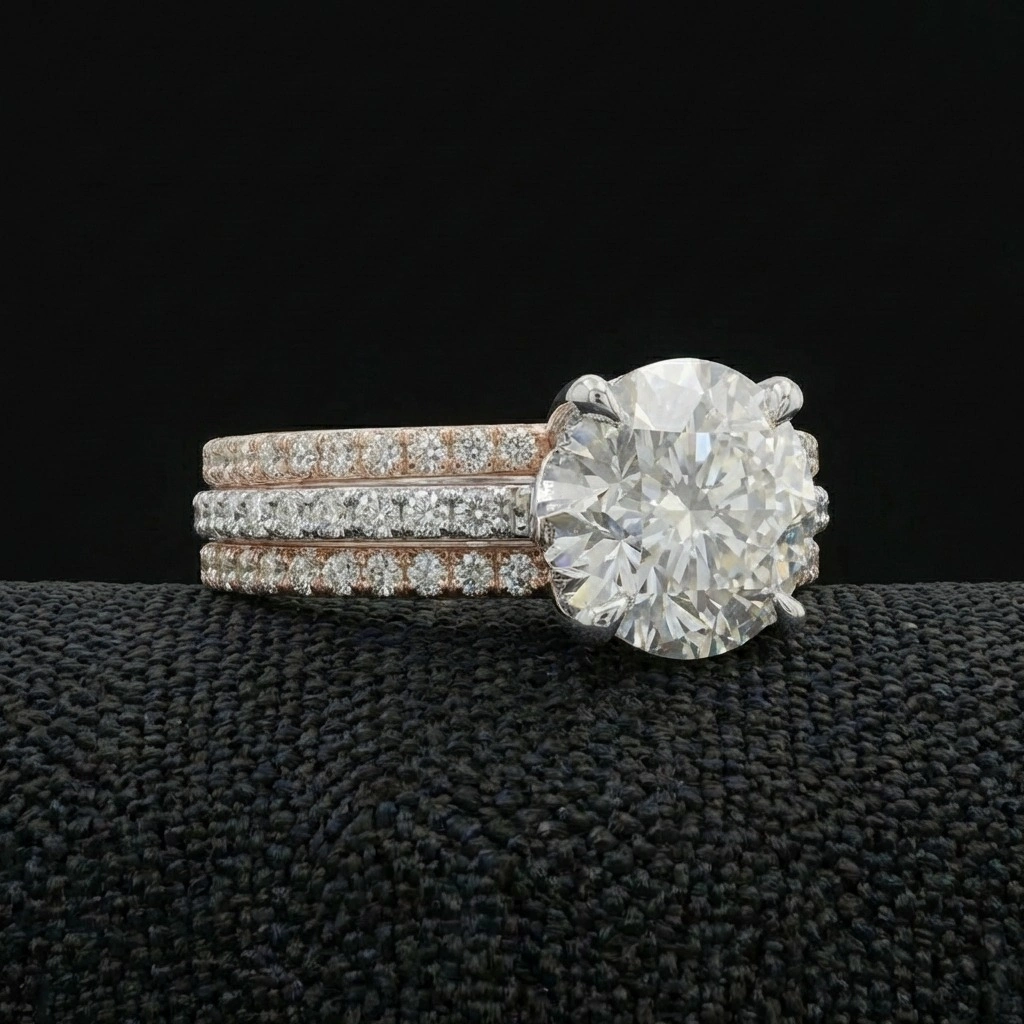 1.58 TCW Round Diamond Two-Tone Engagement Ring | 1.20 CT IGI Certified | 14K White & Rose Gold view 3