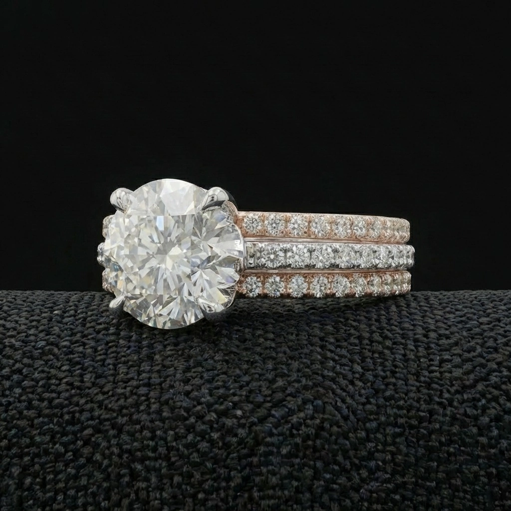 1.58 TCW Round Diamond Two-Tone Engagement Ring | 1.20 CT IGI Certified | 14K White & Rose Gold view 4