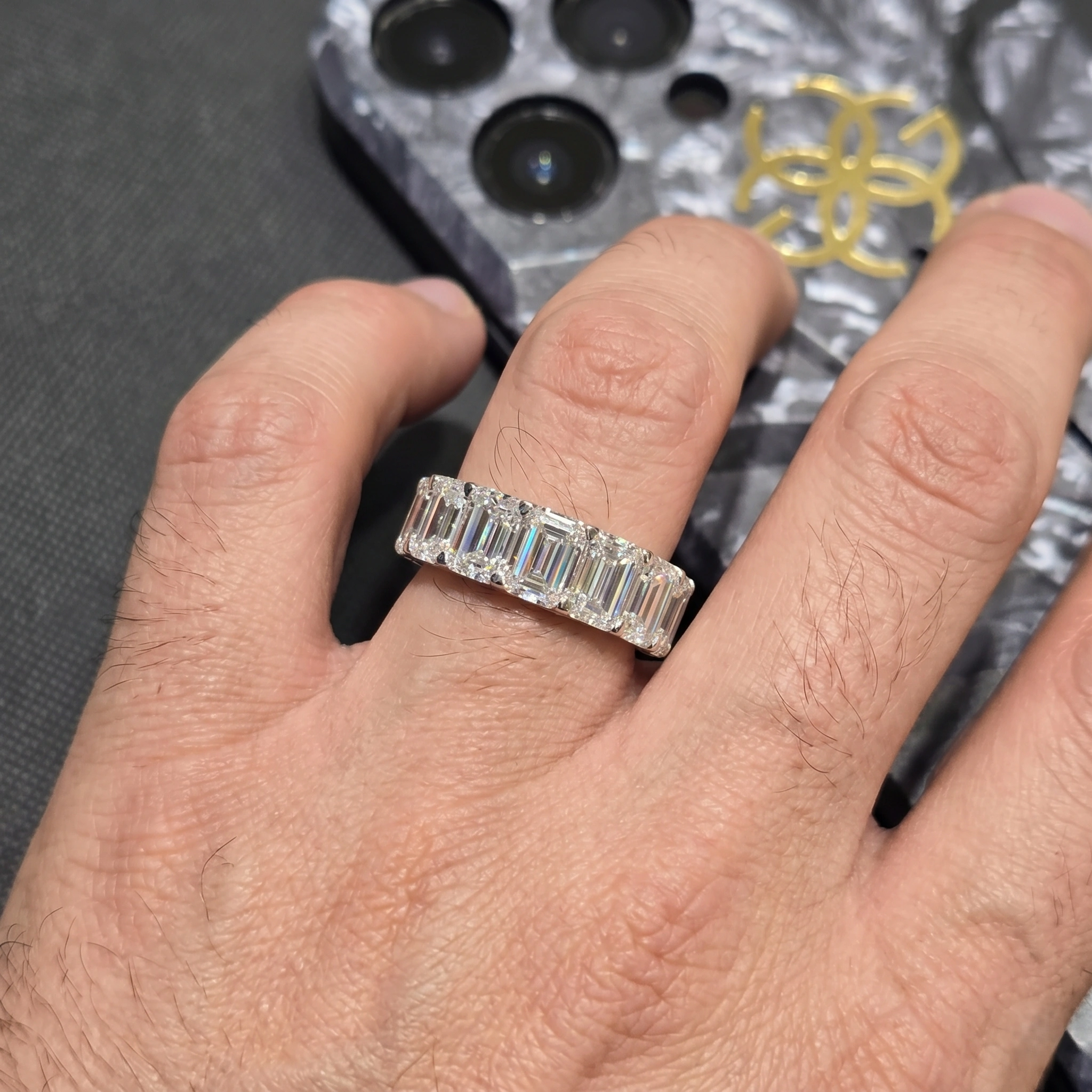 Emerald Cut Diamond Wedding Band in PT950 Platinum | IGI Certified view 9