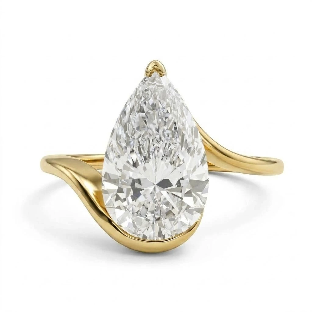 18KT Yellow Gold Pear-Shaped Lab-Grown Diamond Ring view 3