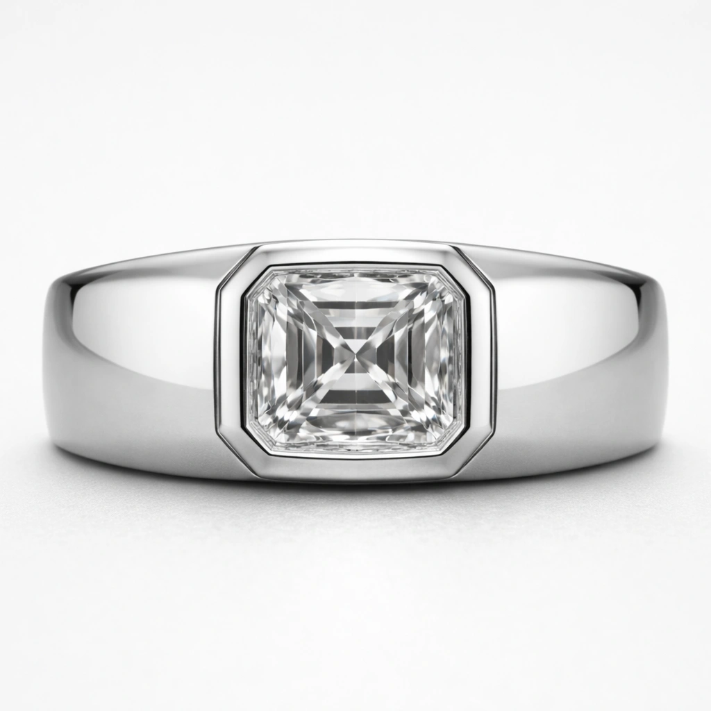 2 CT Asscher Cut Men’s Bezel Ring in PT950