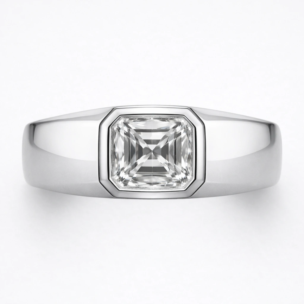 2 CT Asscher Cut Men’s Bezel Ring in PT950 view 3