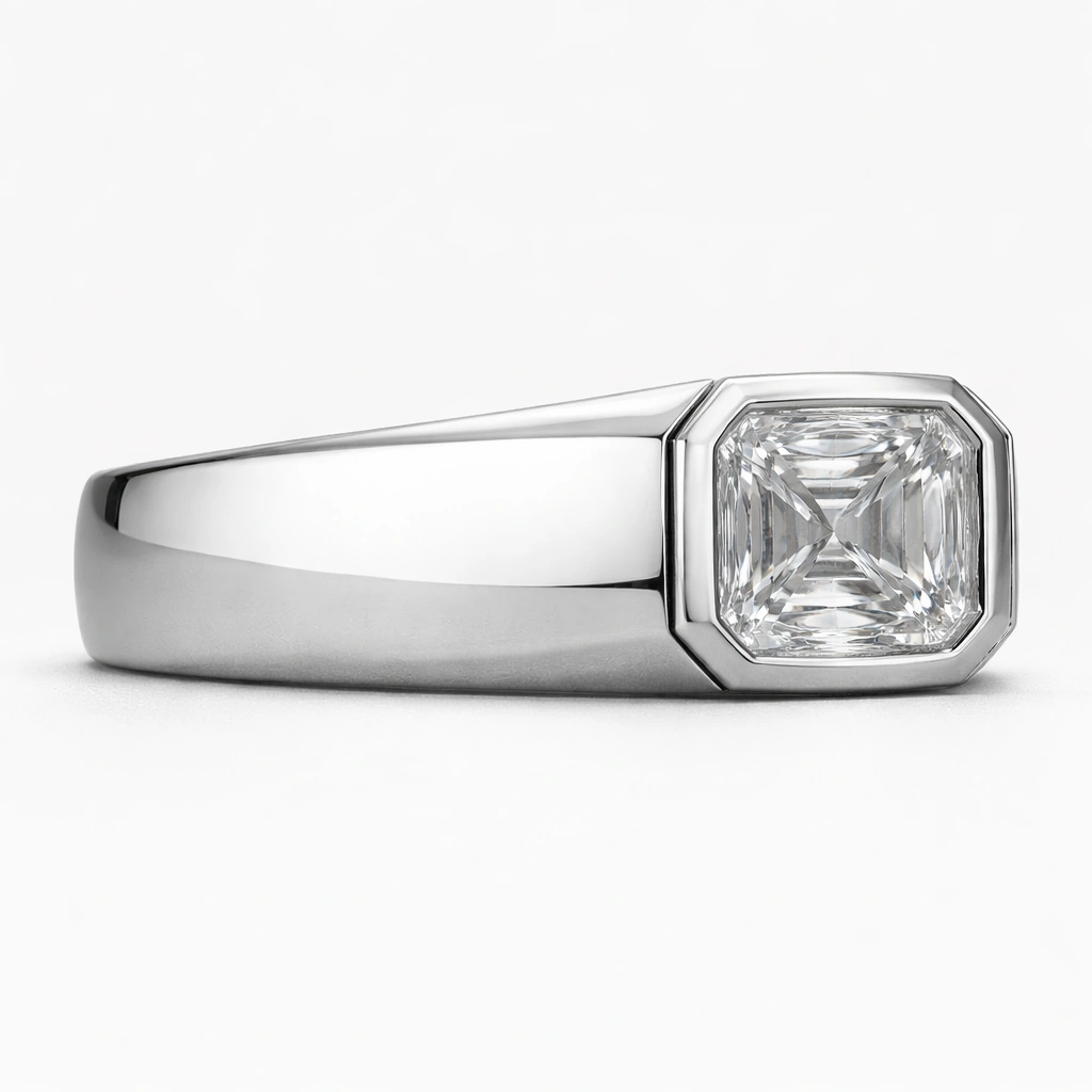 2 CT Asscher Cut Men’s Bezel Ring in PT950 view 4
