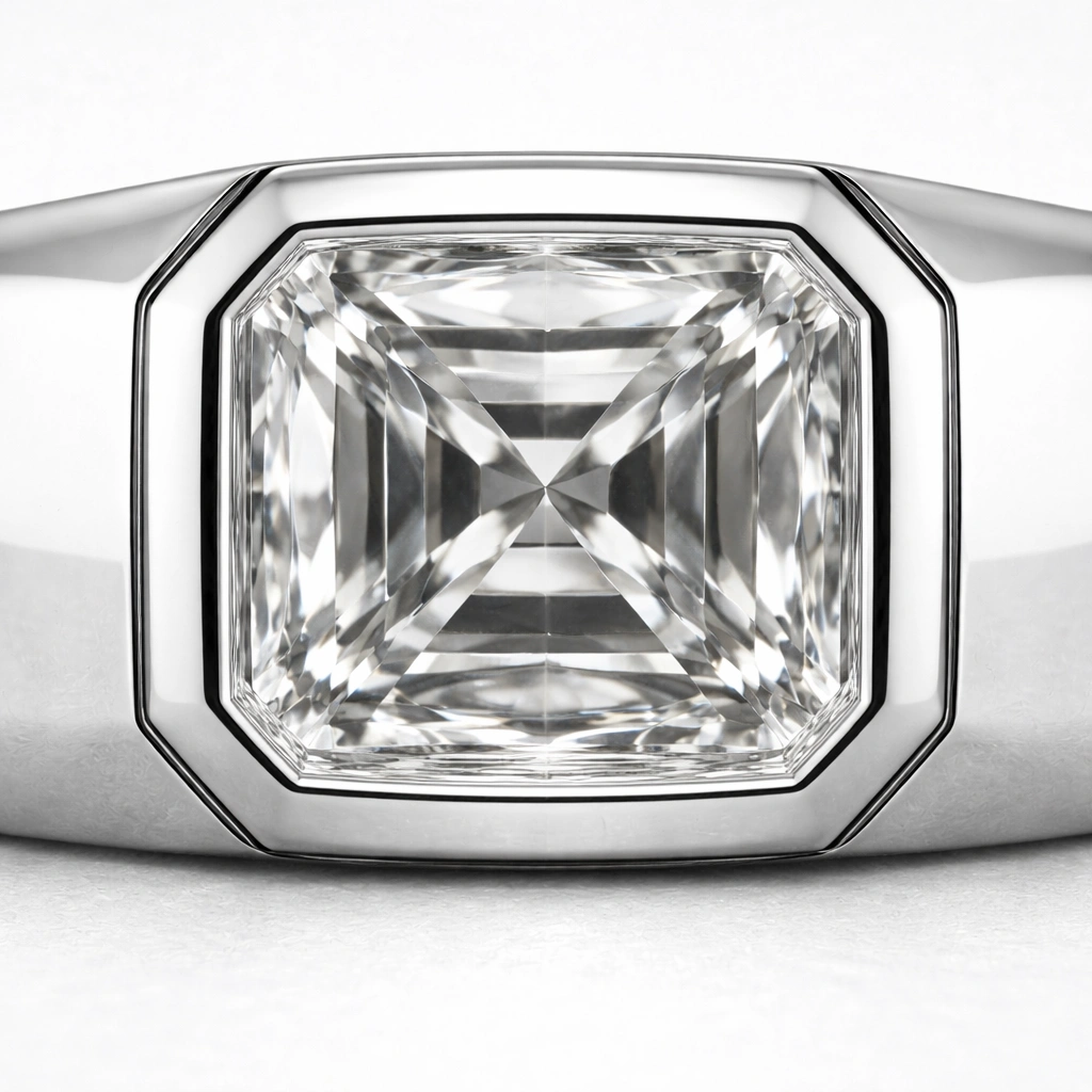 2 CT Asscher Cut Men’s Bezel Ring in PT950 view 5