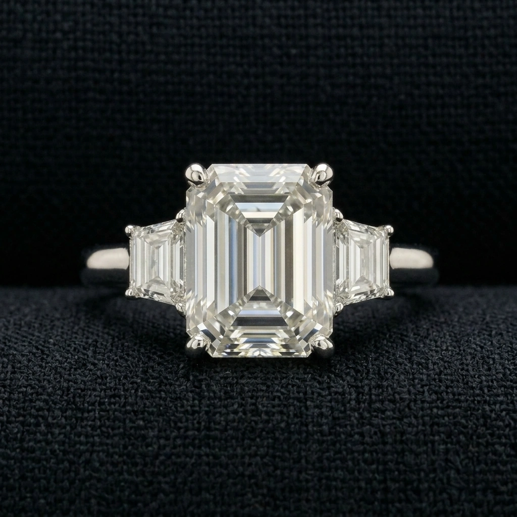 2 CT Emerald Cut Three Stone Diamond Ring in 14K White Gold