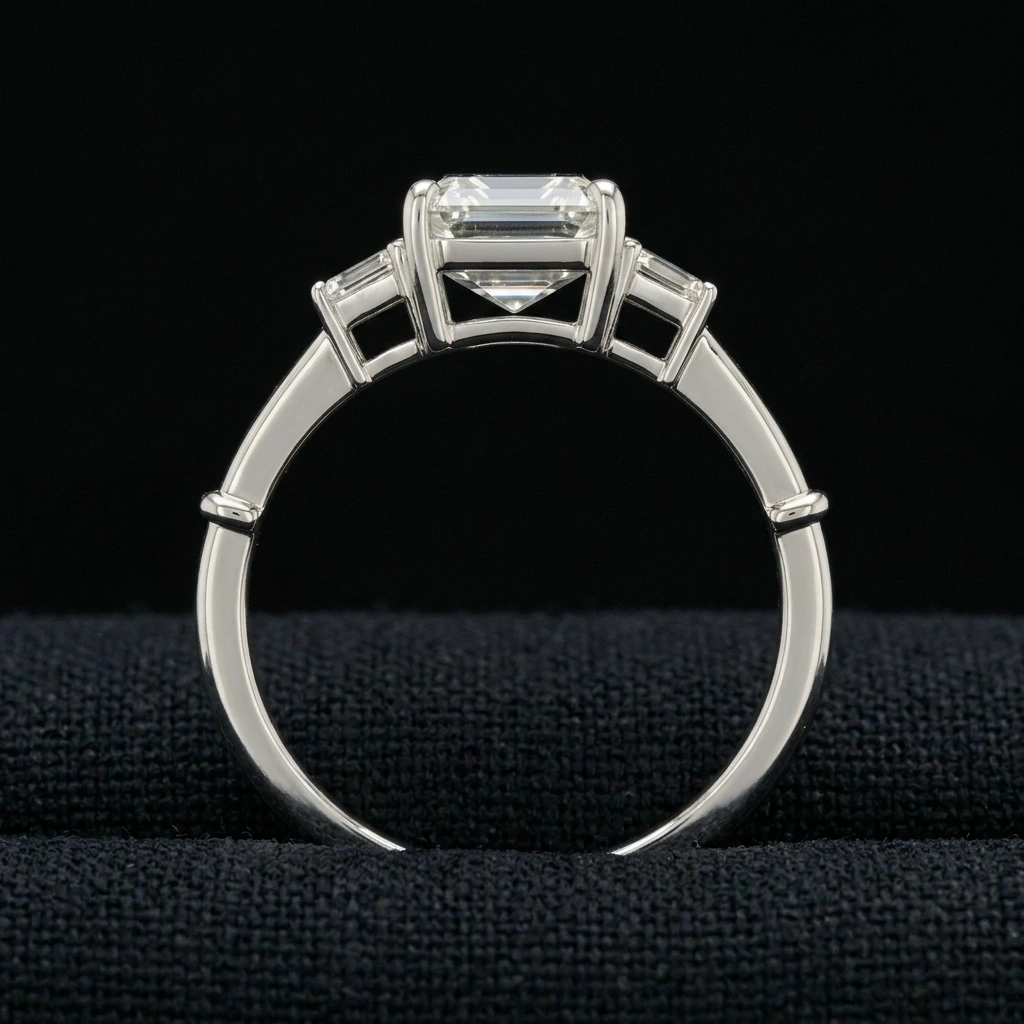 2 CT Emerald Cut Three Stone Diamond Ring in 14K White Gold view 5
