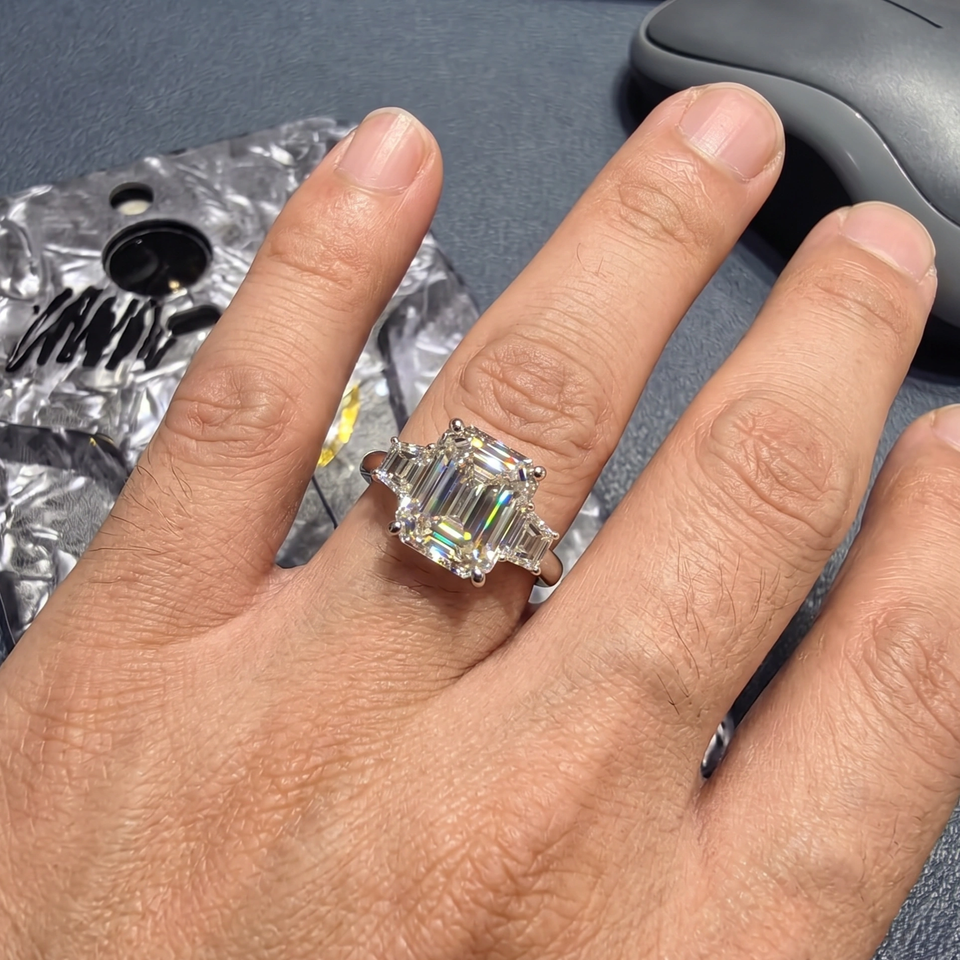 2 CT Emerald Cut Three Stone Diamond Ring in 14K White Gold view 6