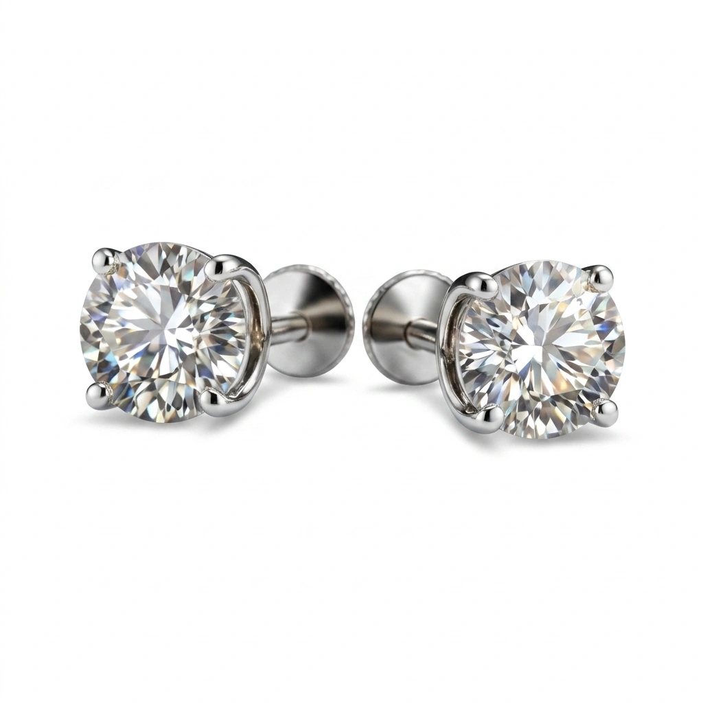 2 CT Platinum Diamond Screw-Back Earrings view 3