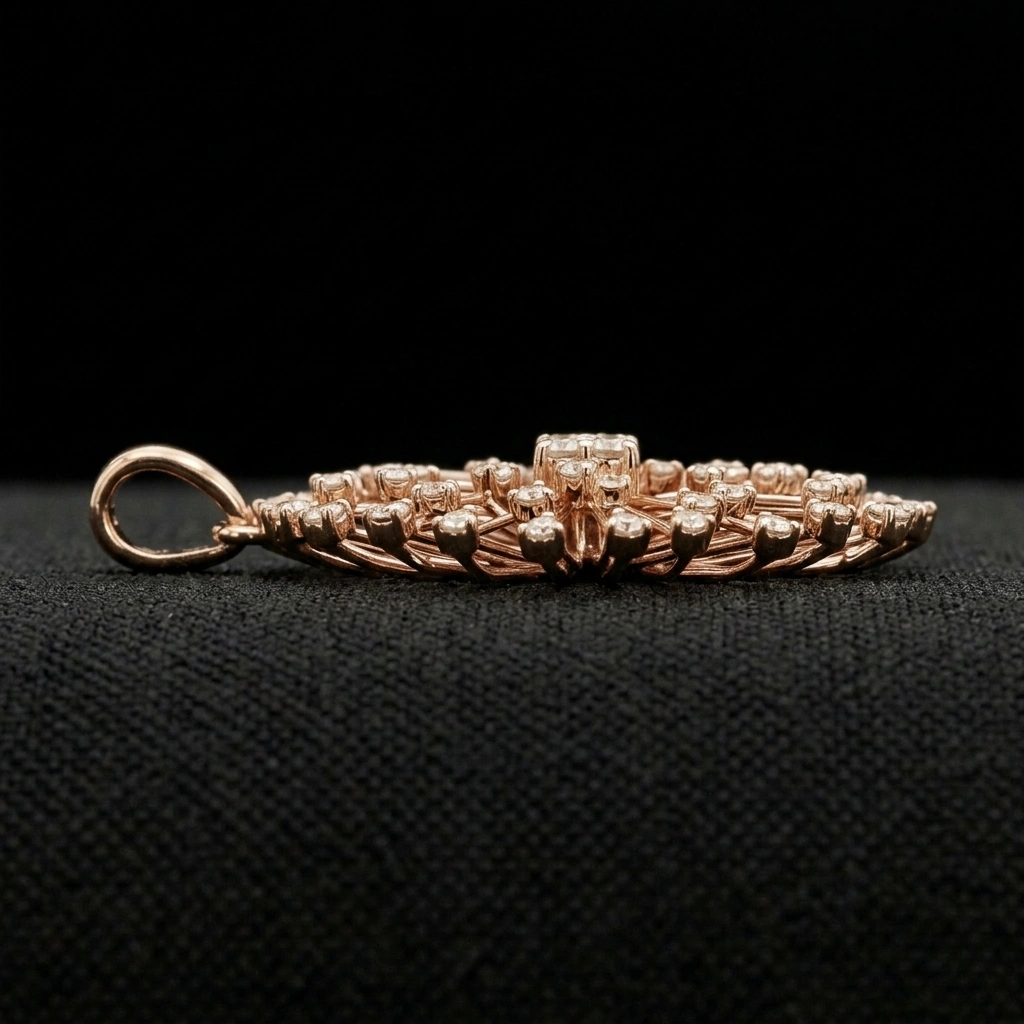 2 CT Round Diamond Starburst Pendant in 14K Rose Gold | Statement Designer Pendant | IGI Certified view 3