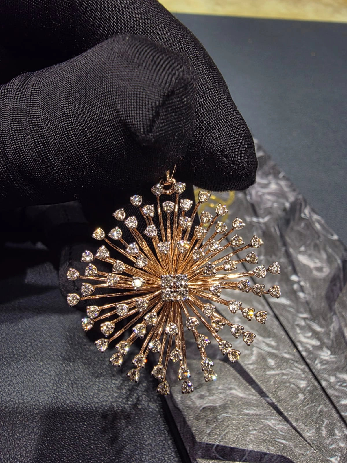2 CT Round Diamond Starburst Pendant in 14K Rose Gold | Statement Designer Pendant | IGI Certified view 4