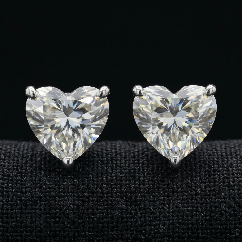 2.00 TCW Heart Cut Diamond Solitaire Stud Earrings | 14K White Gold | IGI Certified