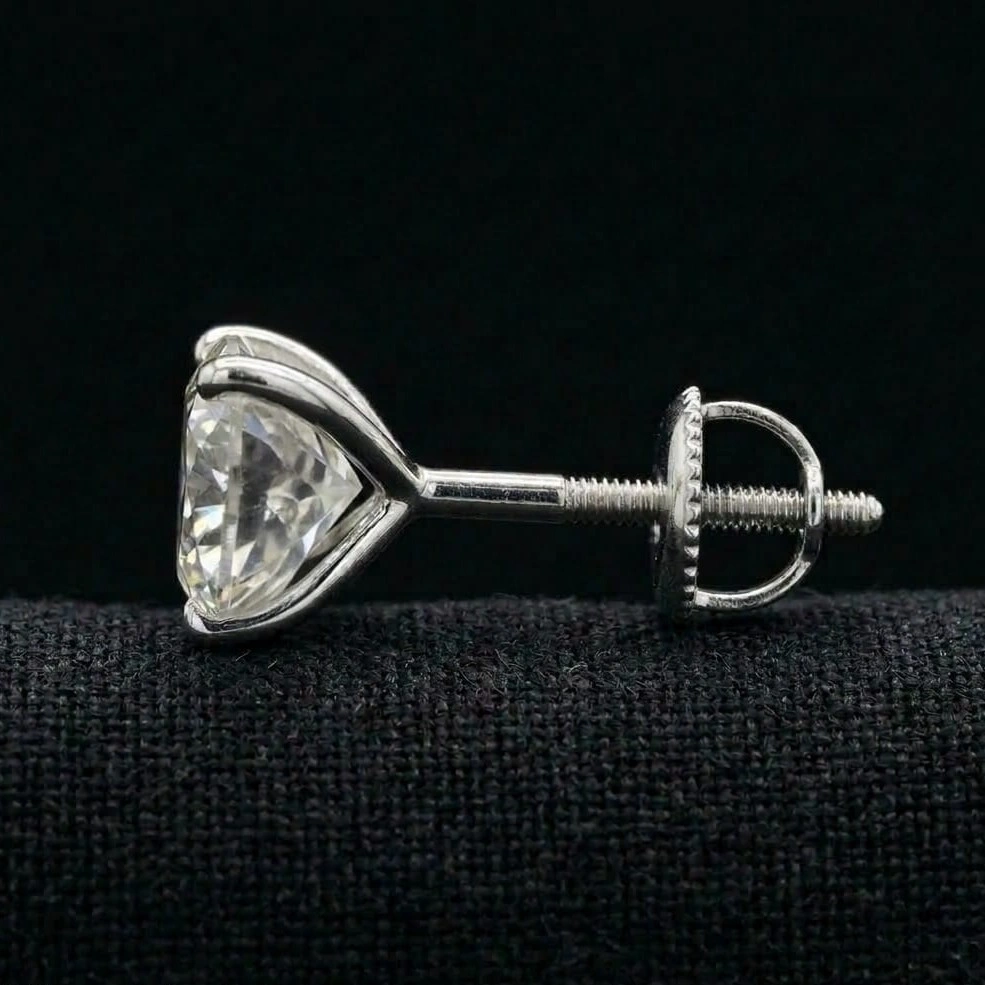 2.00 TCW Heart Cut Diamond Solitaire Stud Earrings | 14K White Gold | IGI Certified view 3