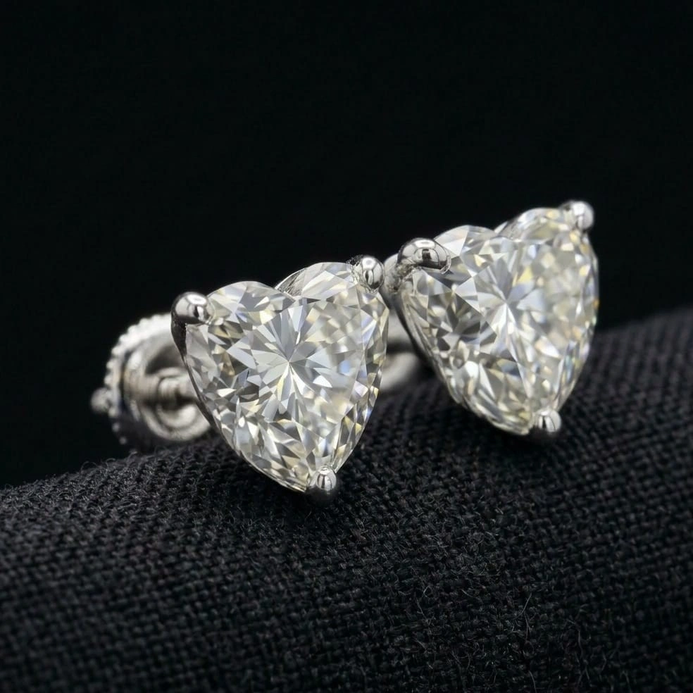 2.00 TCW Heart Cut Diamond Solitaire Stud Earrings | 14K White Gold | IGI Certified view 4