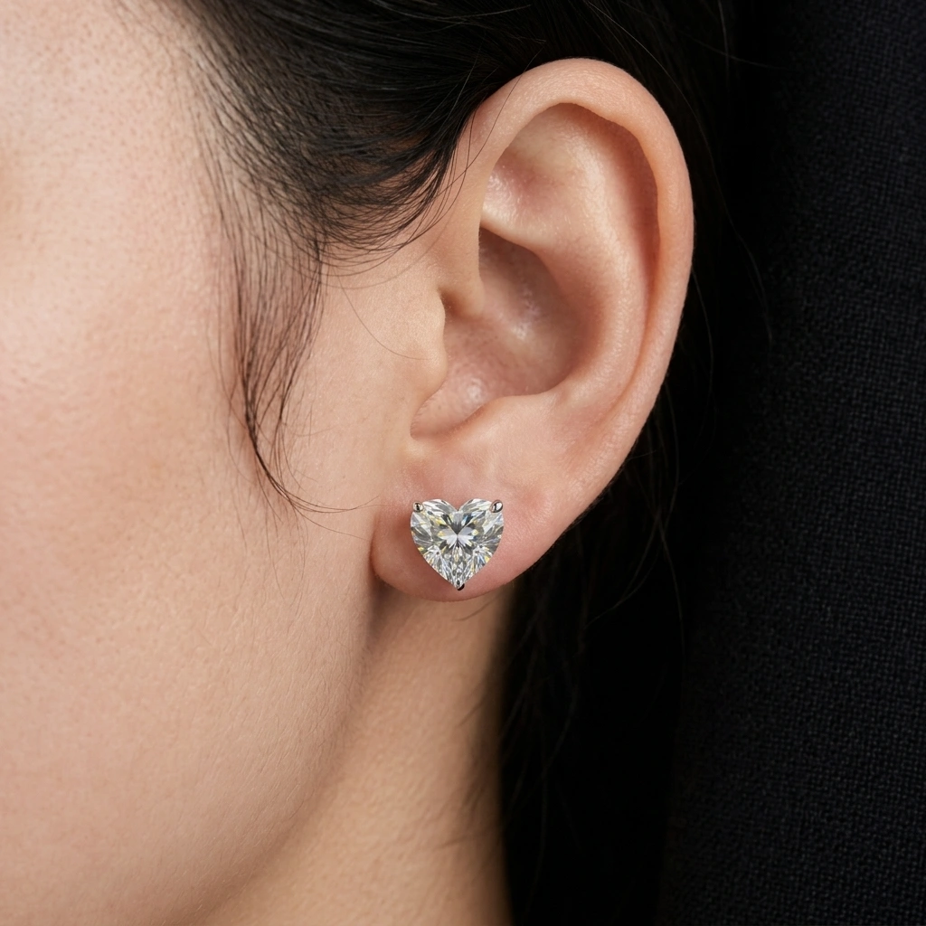 2.00 TCW Heart Cut Diamond Solitaire Stud Earrings | 14K White Gold | IGI Certified view 5