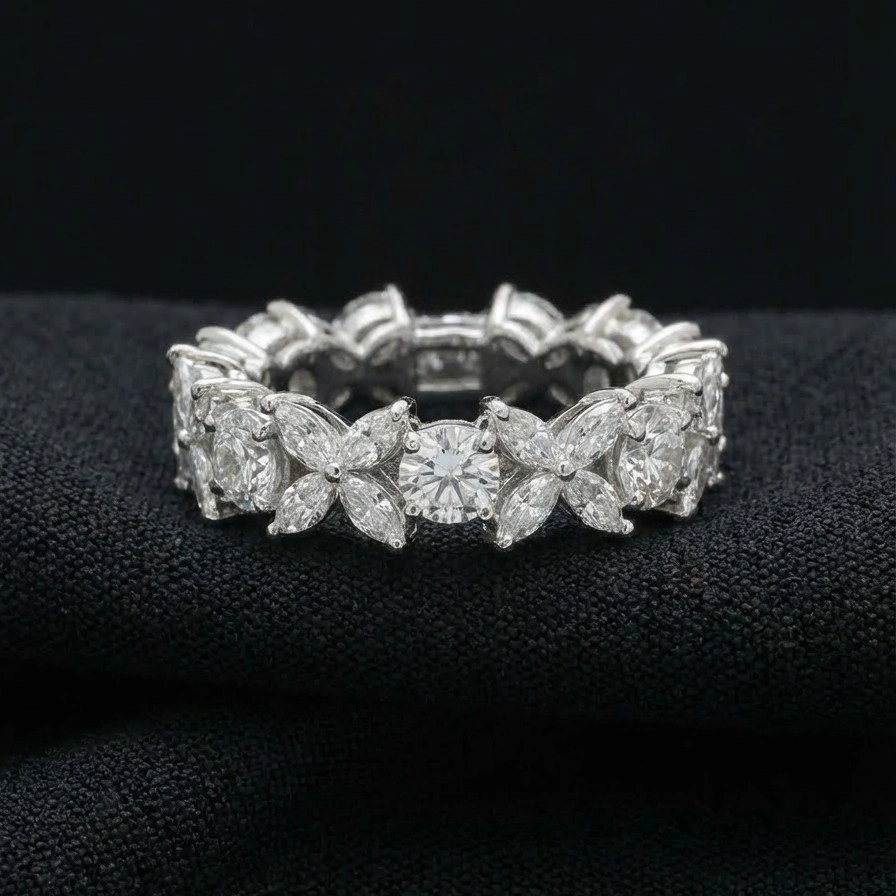 2.00 TCW Marquise & Round Diamond Ring | Solid Platinum 950 | IGI Certified | 5 Grams view 3