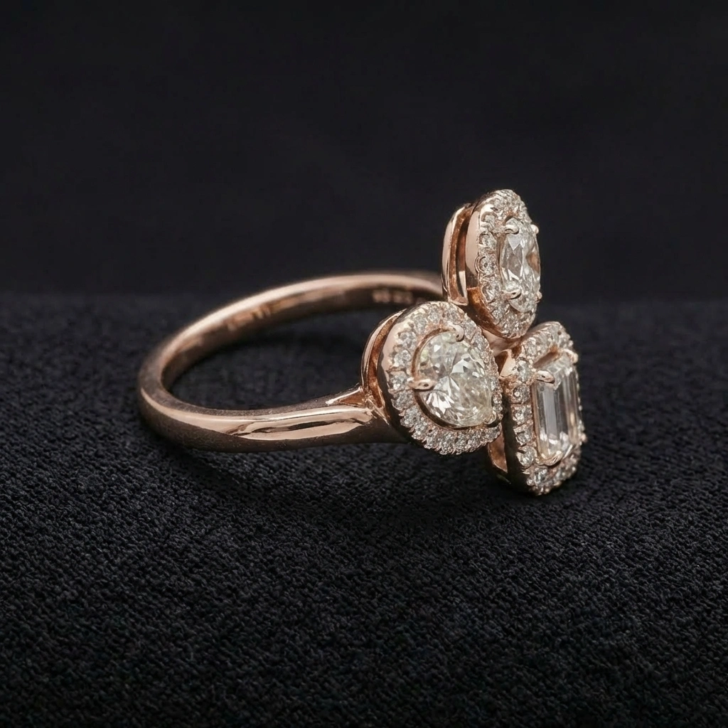 2.09 TCW Multi-Shape Diamond Mosaic Ring | Oval, Pear & Emerald Cuts | 14K Rose Gold view 3