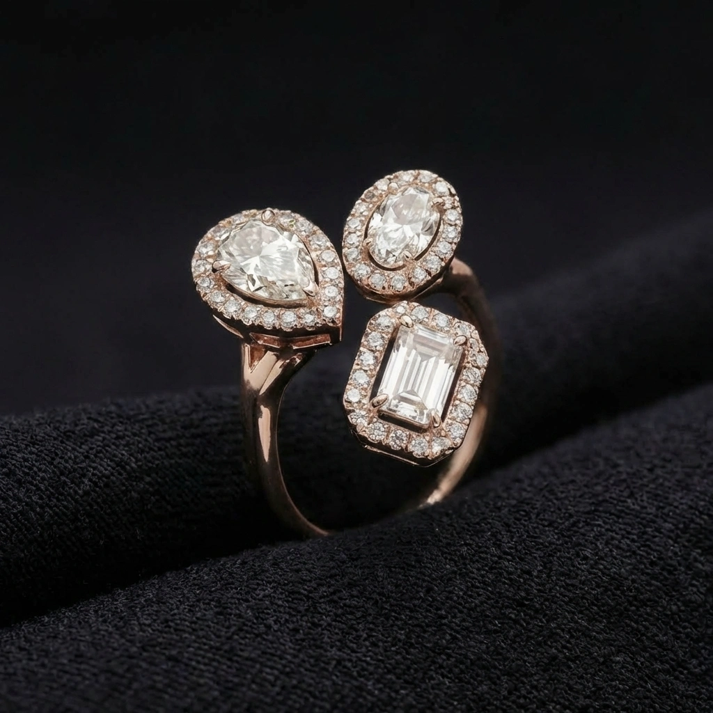 2.09 TCW Multi-Shape Diamond Mosaic Ring | Oval, Pear & Emerald Cuts | 14K Rose Gold view 5