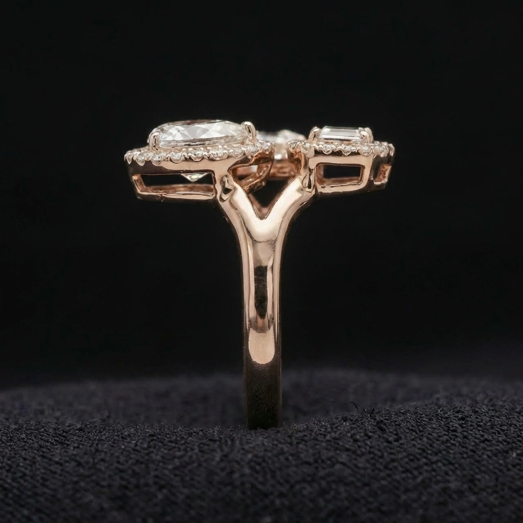 2.09 TCW Multi-Shape Diamond Mosaic Ring | Oval, Pear & Emerald Cuts | 14K Rose Gold view 6