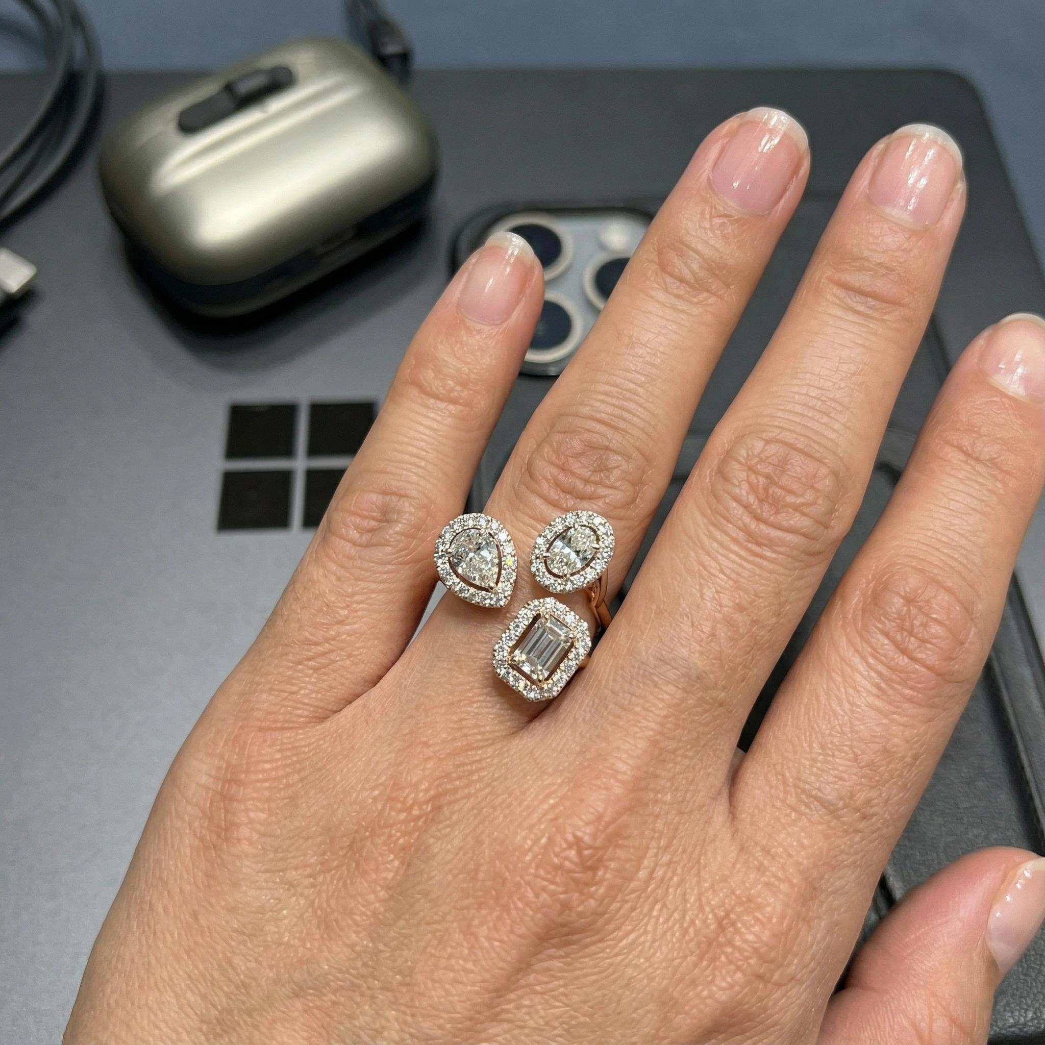 2.09 TCW Multi-Shape Diamond Mosaic Ring | Oval, Pear & Emerald Cuts | 14K Rose Gold view 7