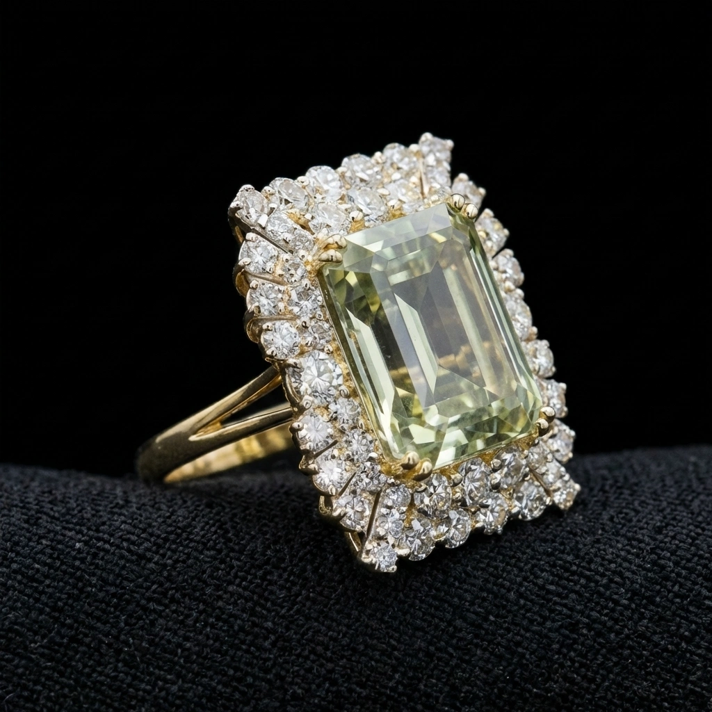 21.50 CT Emerald Cut Yellow Sapphire Ring in 14K Yellow Gold with Diamond Halo view 3
