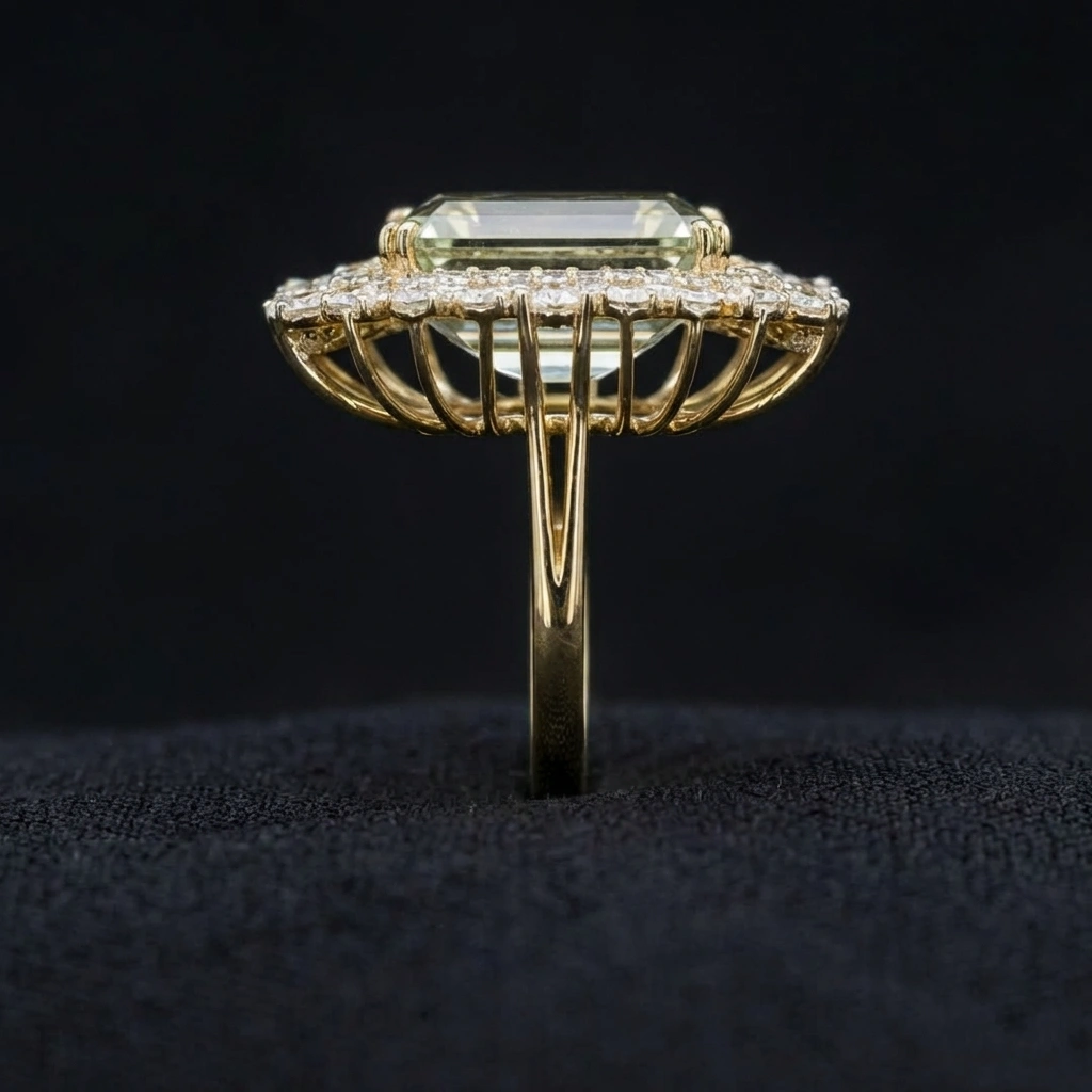 21.50 CT Emerald Cut Yellow Sapphire Ring in 14K Yellow Gold with Diamond Halo view 4