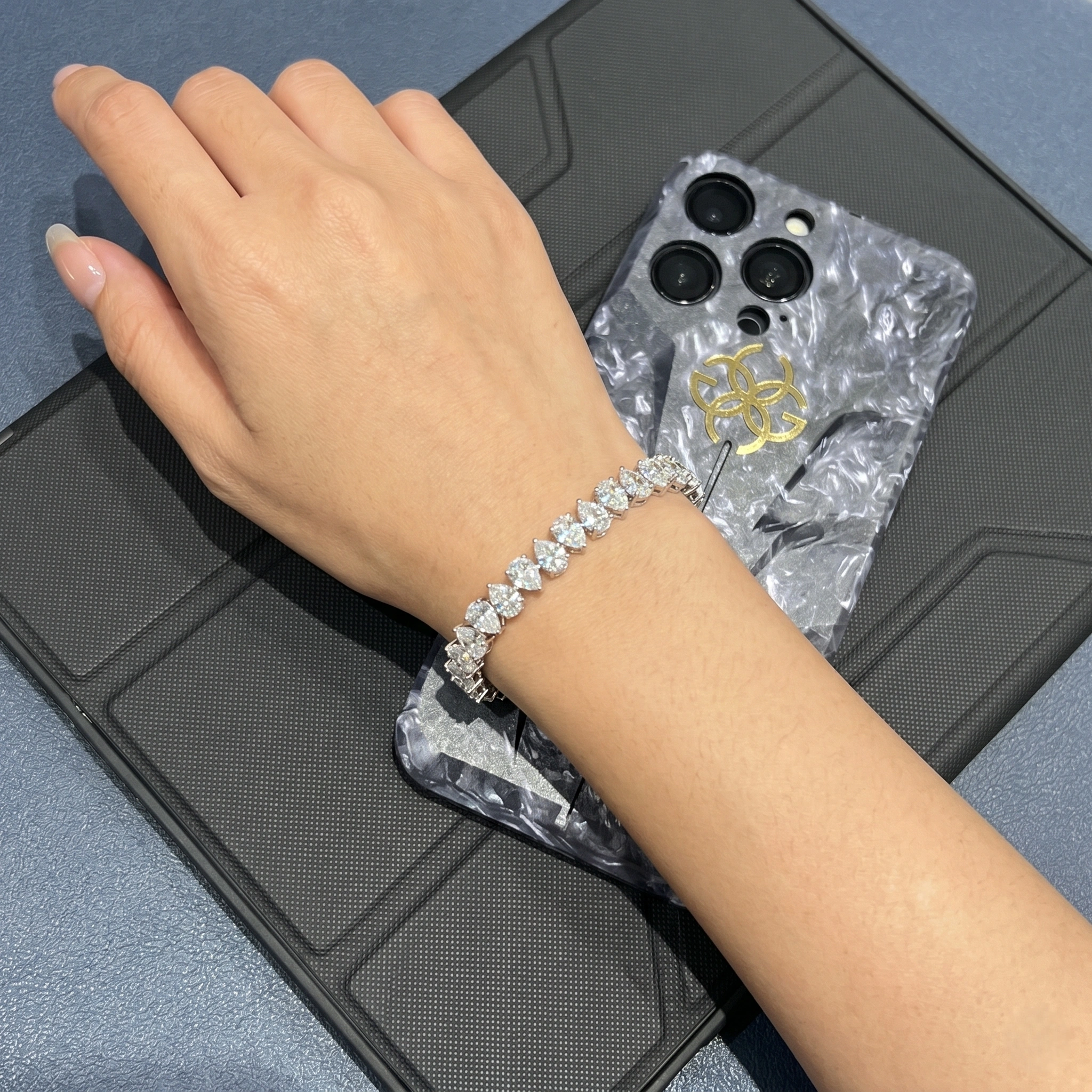 23.33 CT Pear Diamond Tennis Bracelet in PT950 Platinum | IGI Certified Luxury Diamond Bracelet view 4