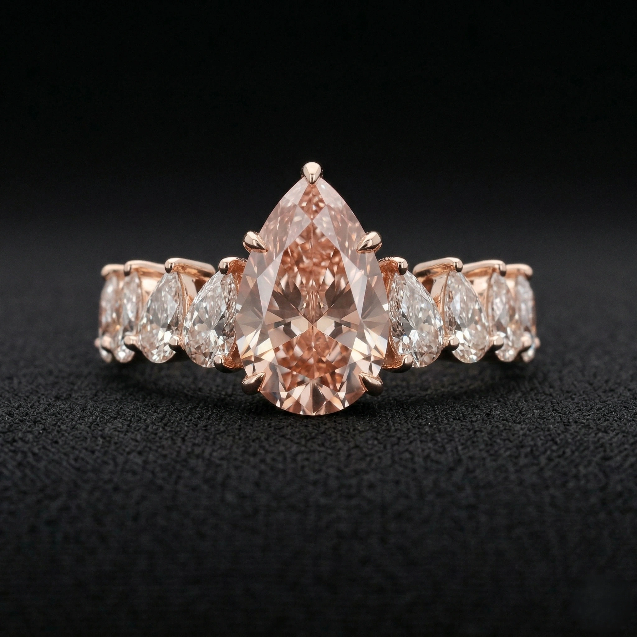 2.50 CT Fancy Pink Pear Diamond Ring with Graduating Pear Band |14KT Rose Gold