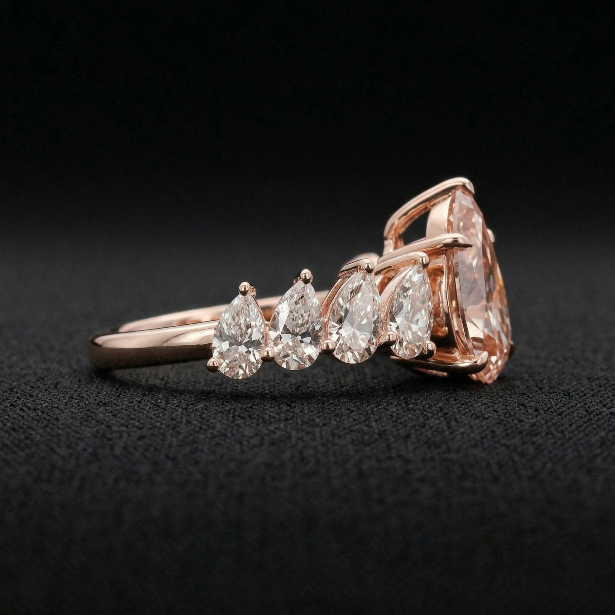 2.50 CT Fancy Pink Pear Diamond Ring with Graduating Pear Band |14KT Rose Gold view 3