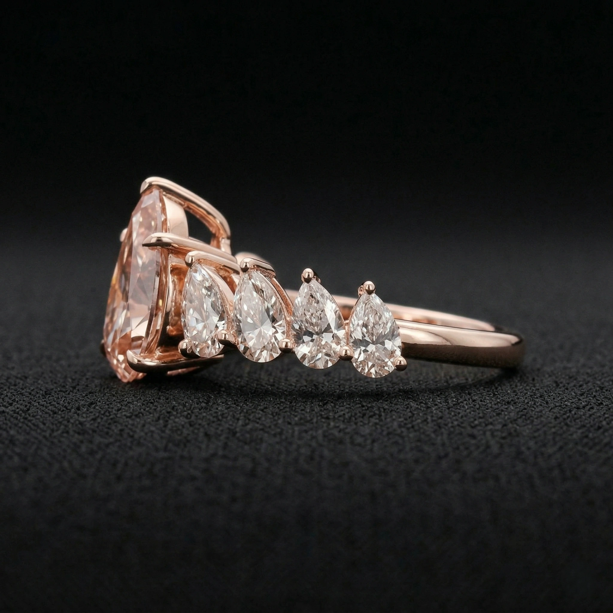 2.50 CT Fancy Pink Pear Diamond Ring with Graduating Pear Band |14KT Rose Gold view 4
