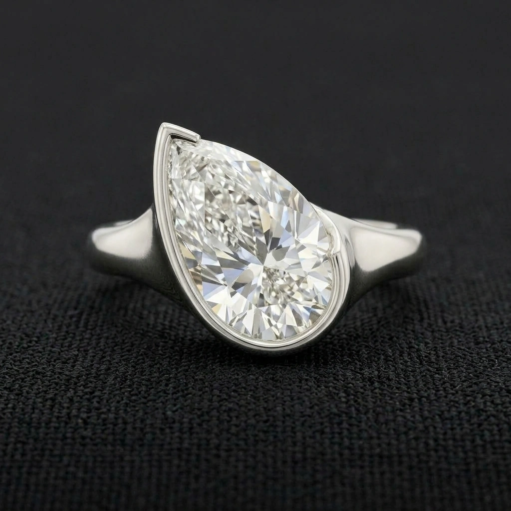 2.50 CT Pear Diamond Bezel Ring in PT950 Platinum | Solitaire Statement Ring