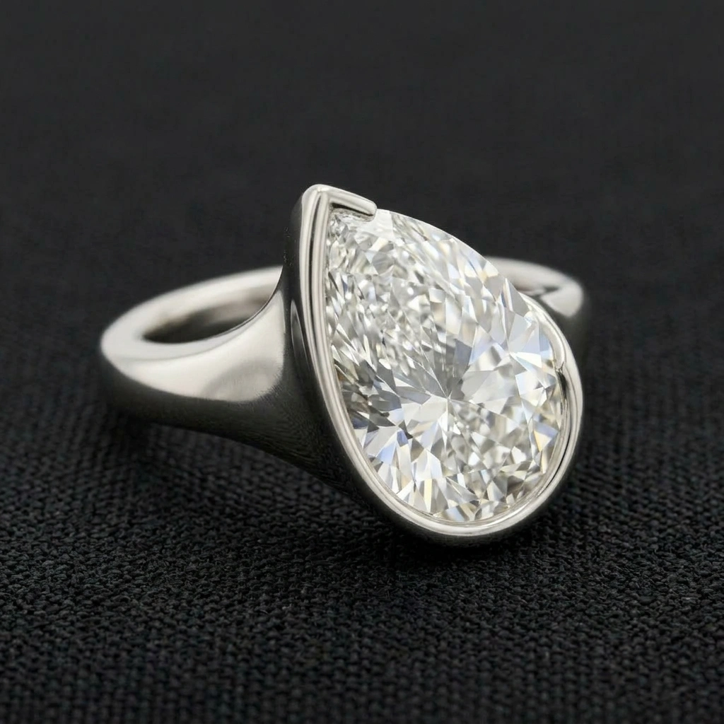 2.50 CT Pear Diamond Bezel Ring in PT950 Platinum | Solitaire Statement Ring view 3