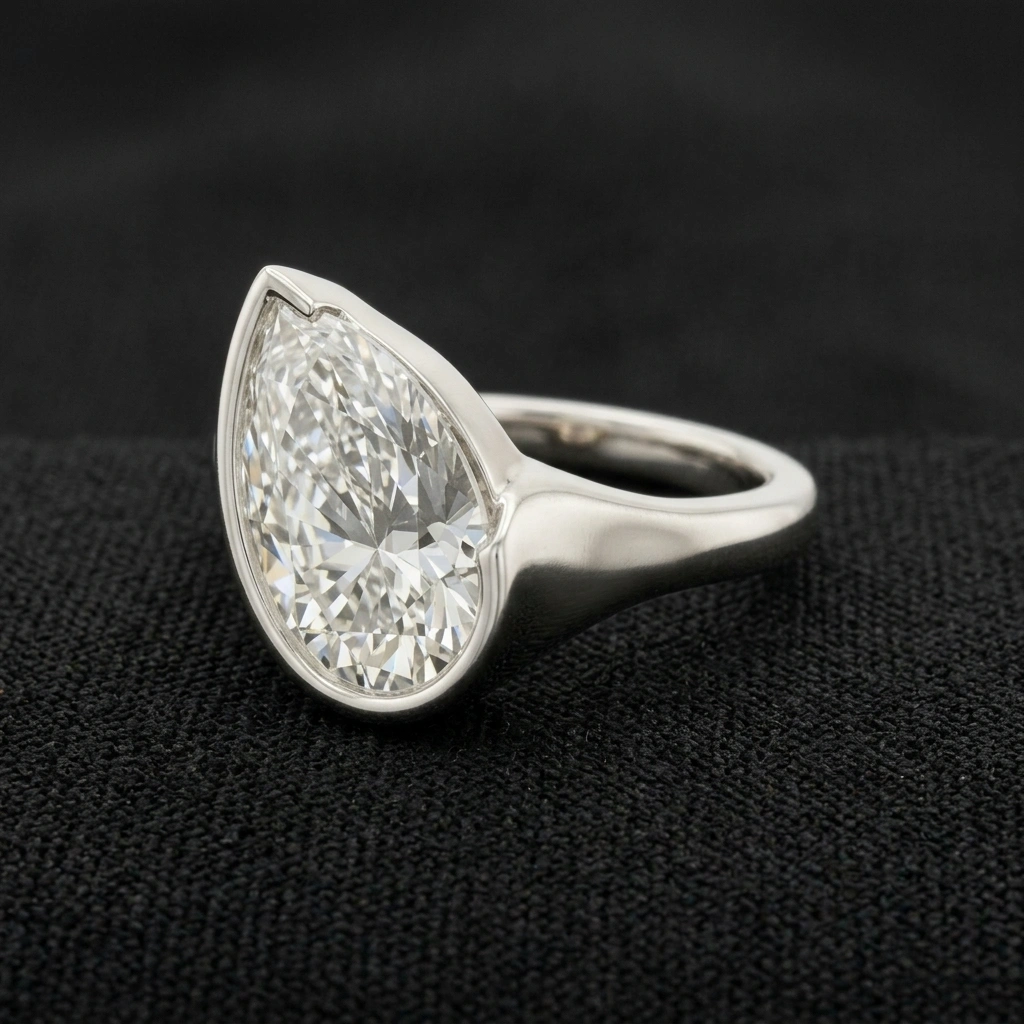 2.50 CT Pear Diamond Bezel Ring in PT950 Platinum | Solitaire Statement Ring view 4