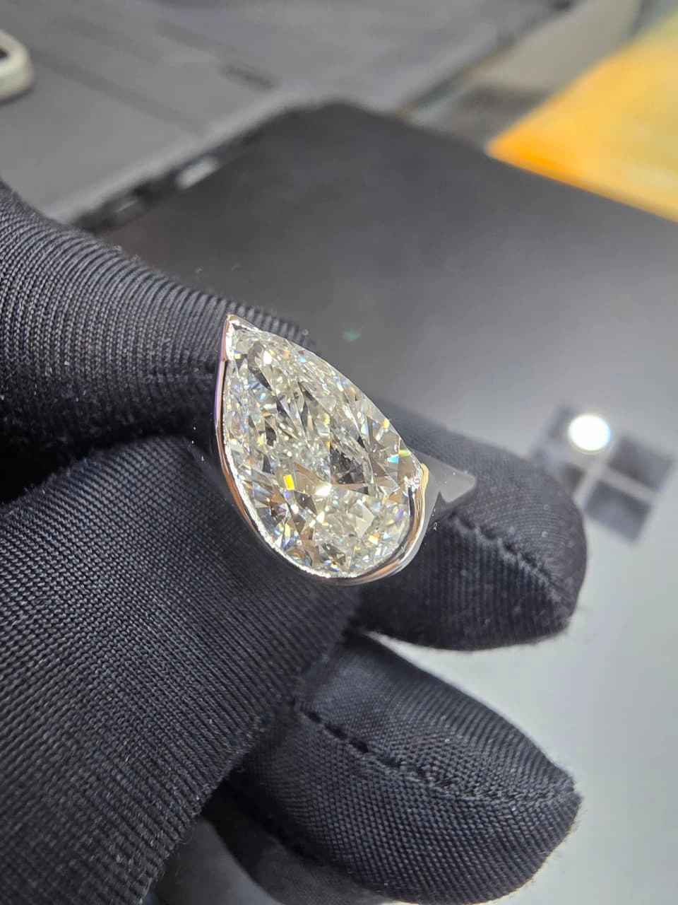 2.50 CT Pear Diamond Bezel Ring in PT950 Platinum | Solitaire Statement Ring view 5