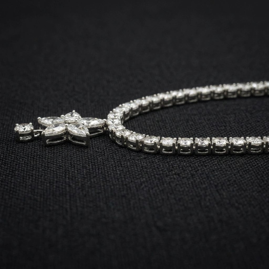 25.18 CT Pear Diamond Flower Necklace in 14kt White Gold | IGI Certified Statement Diamond Necklace view 3