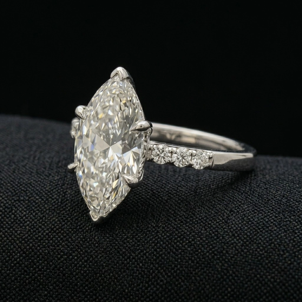 2.57 CT Marquise Lab Grown Diamond Solitaire Ring in PT950 Platinum view 4