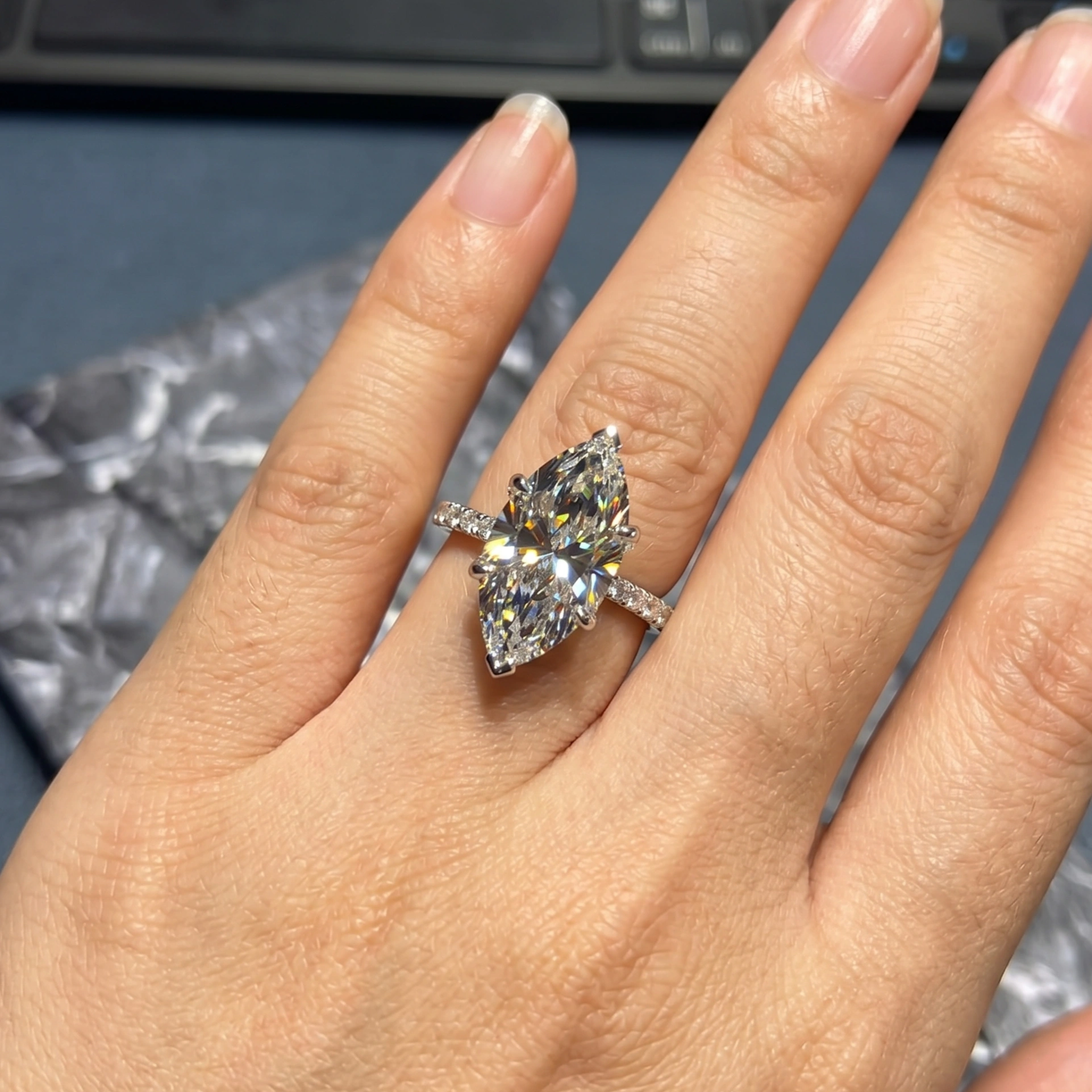 2.57 CT Marquise Lab Grown Diamond Solitaire Ring in PT950 Platinum view 5