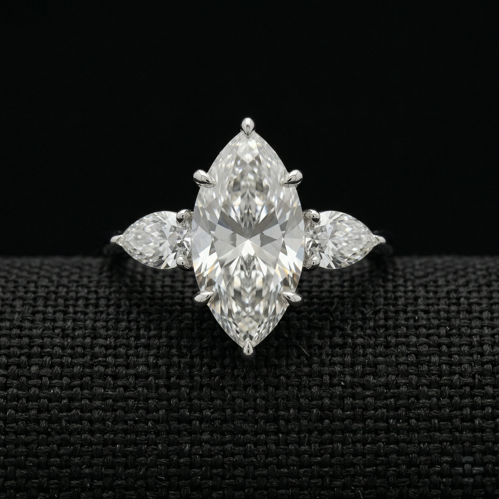 2.80 CT Marquise & Pear Three-Stone Diamond Ring | Platinum 950
