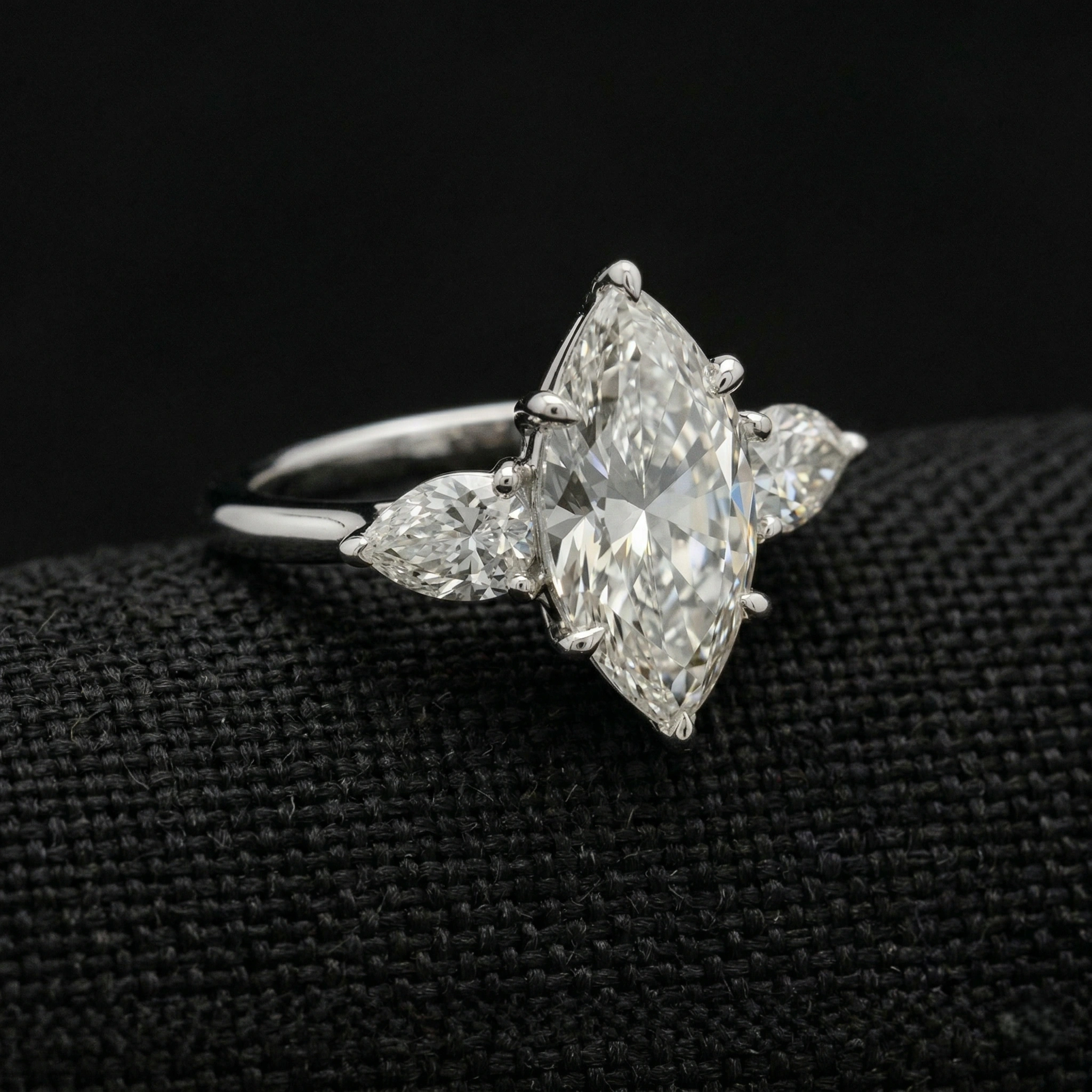2.80 CT Marquise & Pear Three-Stone Diamond Ring | Platinum 950 view 3