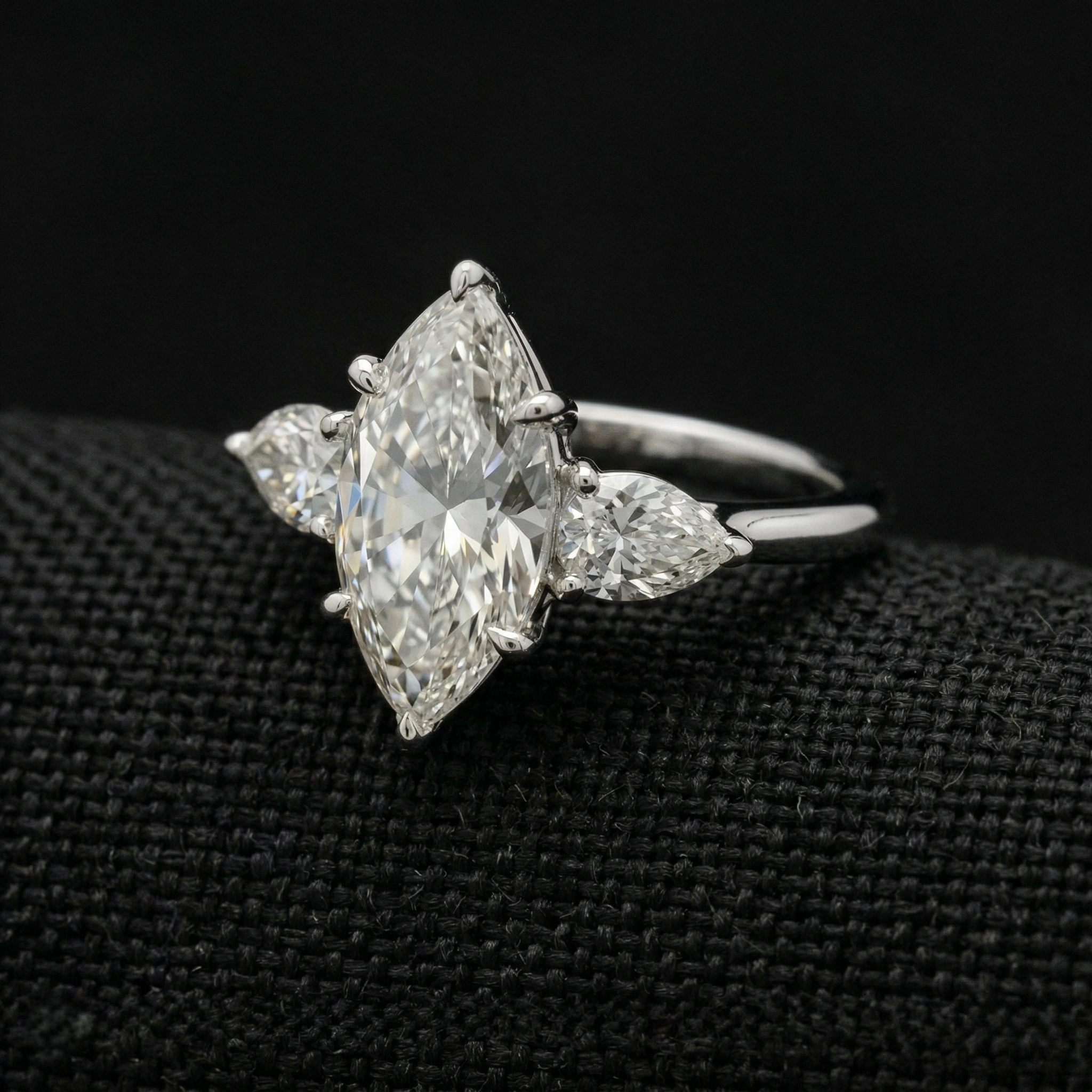 2.80 CT Marquise & Pear Three-Stone Diamond Ring | Platinum 950 view 4