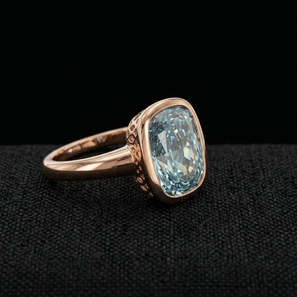 3 CT Blue Oval Solitaire Ring in 14K Rose Gold view 3