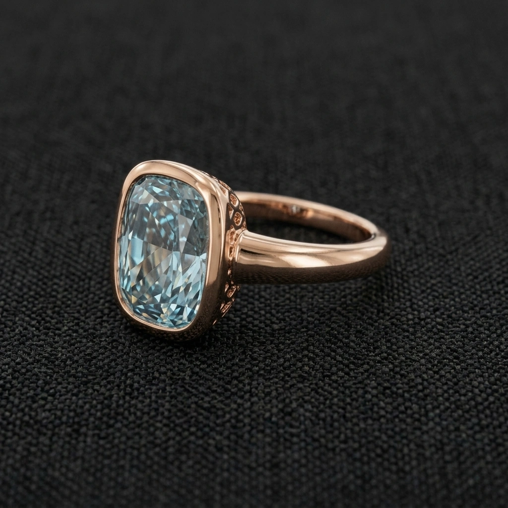 3 CT Blue Oval Solitaire Ring in 14K Rose Gold view 4