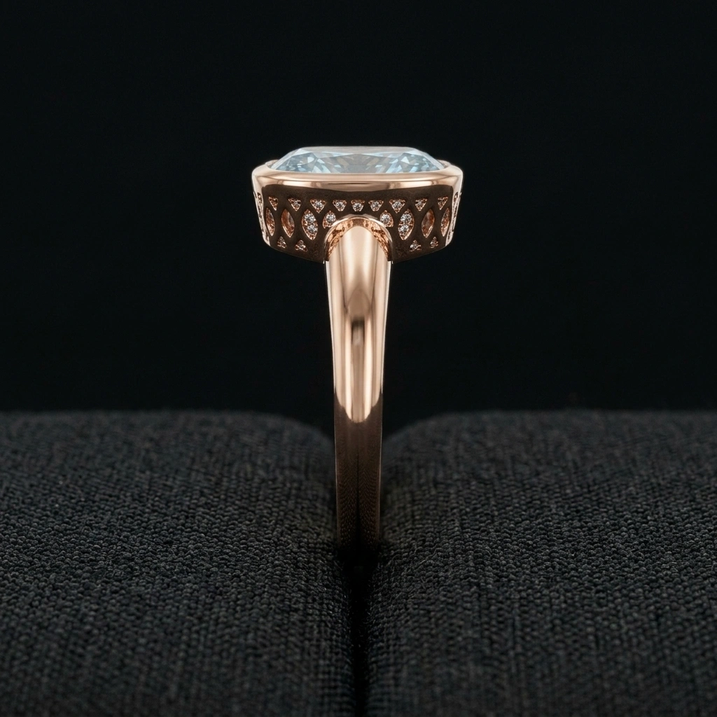 3 CT Blue Oval Solitaire Ring in 14K Rose Gold view 5