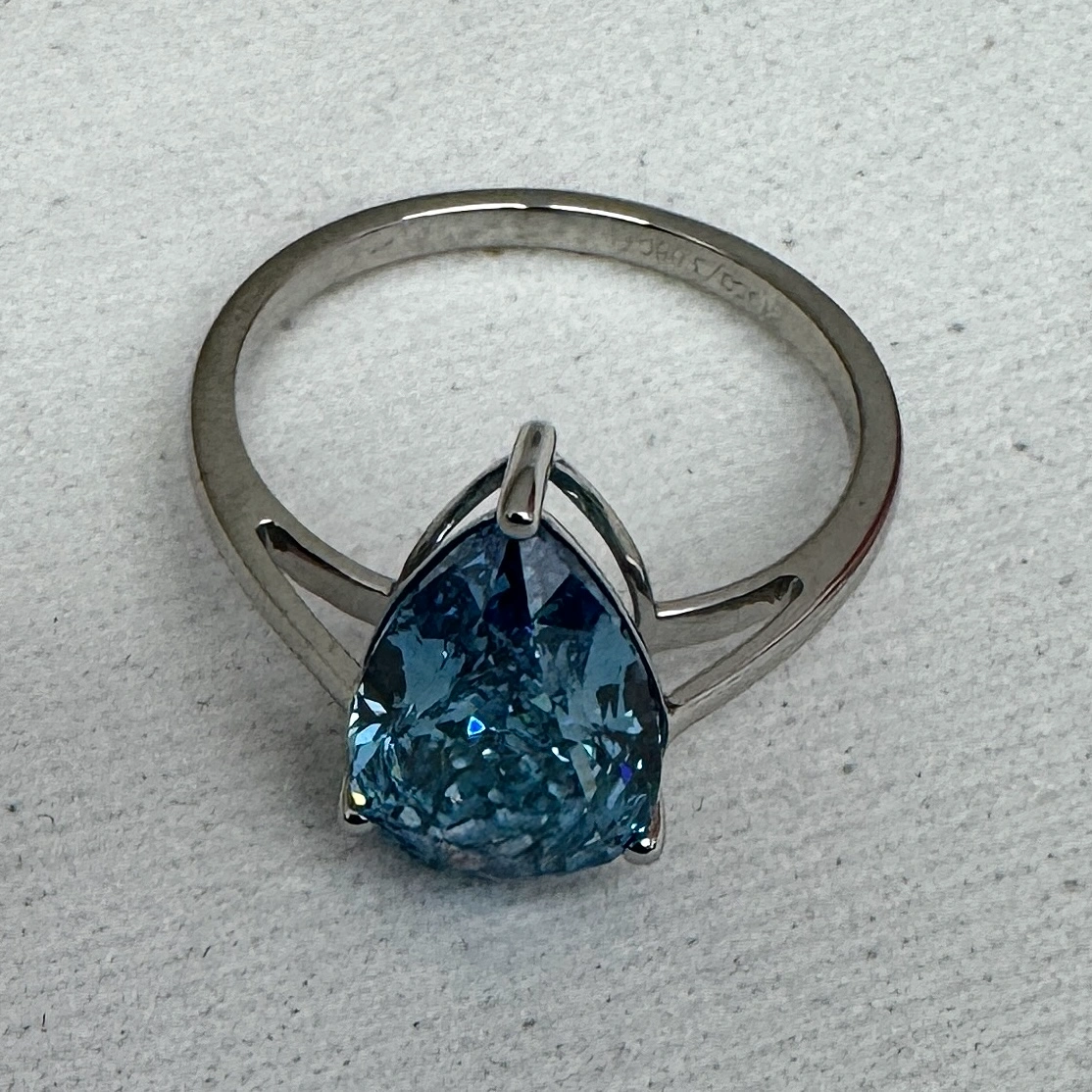 3 CT Lab Grown Pear Diamond Engagement Ring in PT950 Platinum (4g) view 3