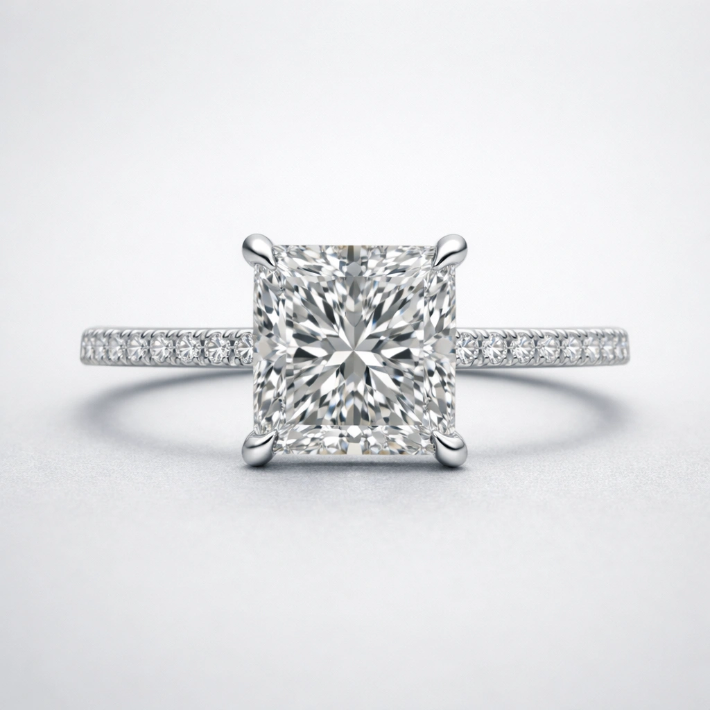 3 CT Princess Cut Pave Diamond Ring